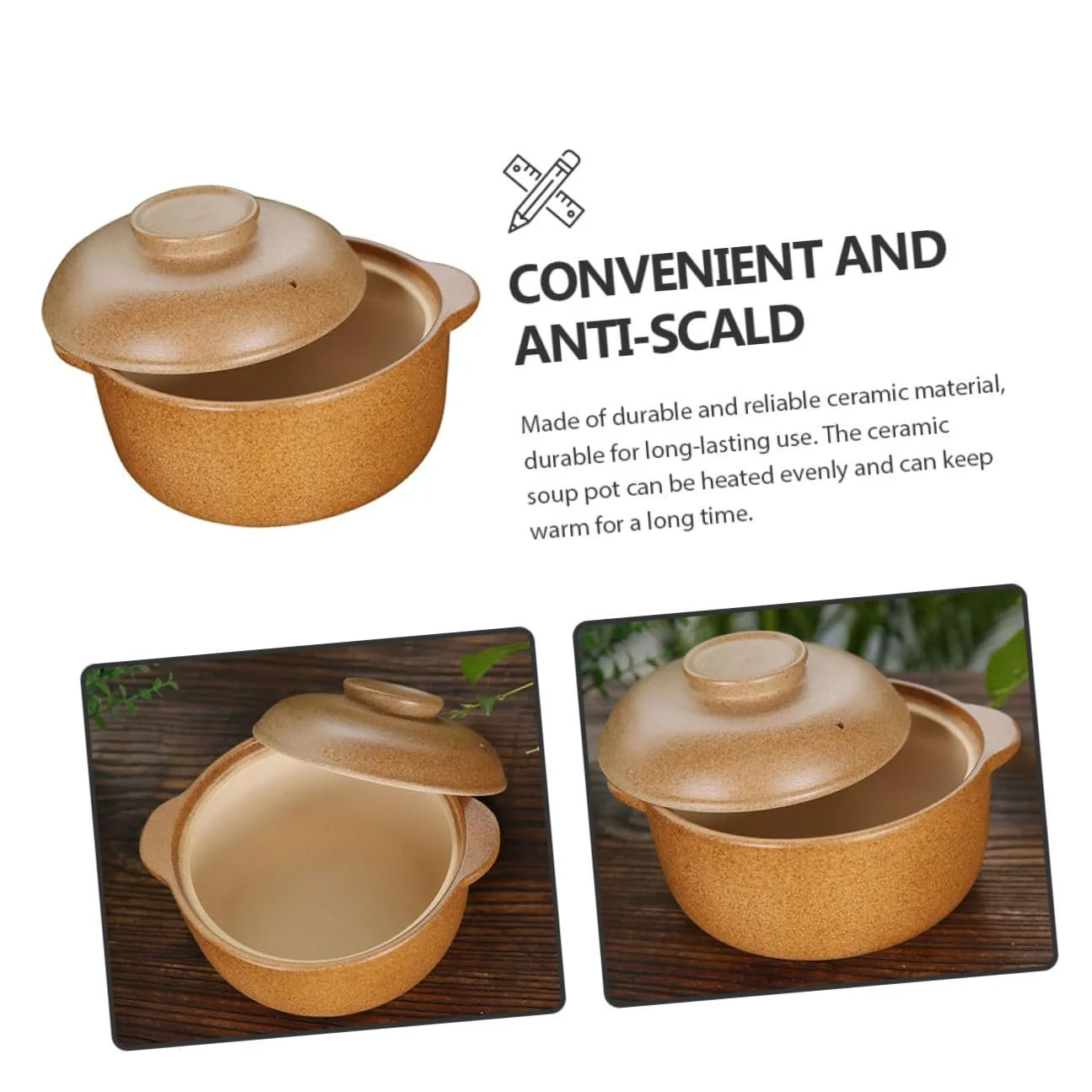 Кастрюля для запекания керамическая с крышкой термостойкая с ручками для индукции, фото №3