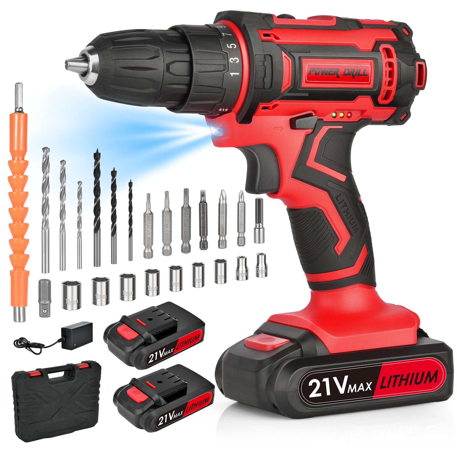 Шурупокрут Cordless & Drill 21V Комплект акумуляторного шурупокрута Червоний, фото №1