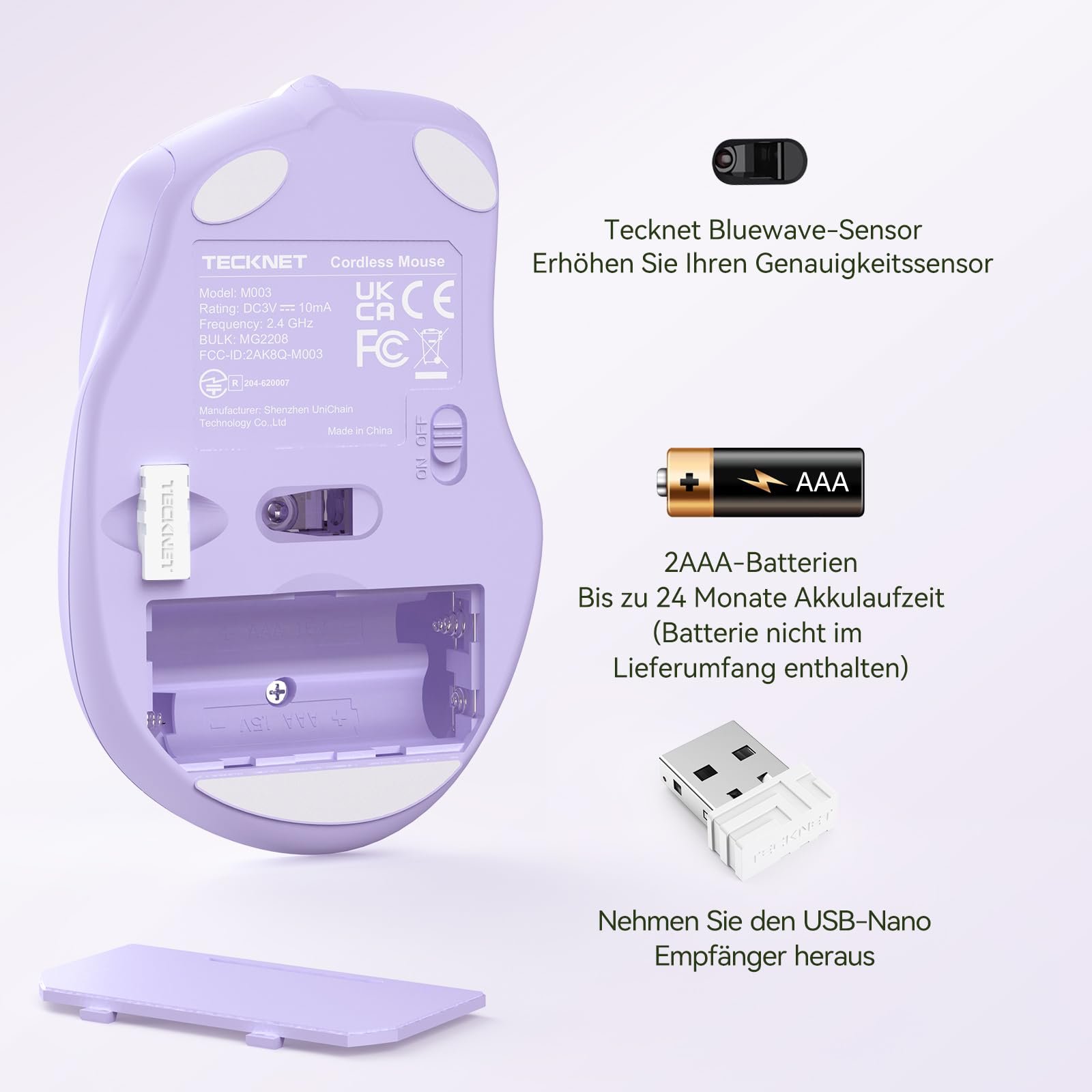 Мышь беспроводная TECKNET Pro 2.4G 4000 DPI 6 кнопок с нано-приемником, фото №4