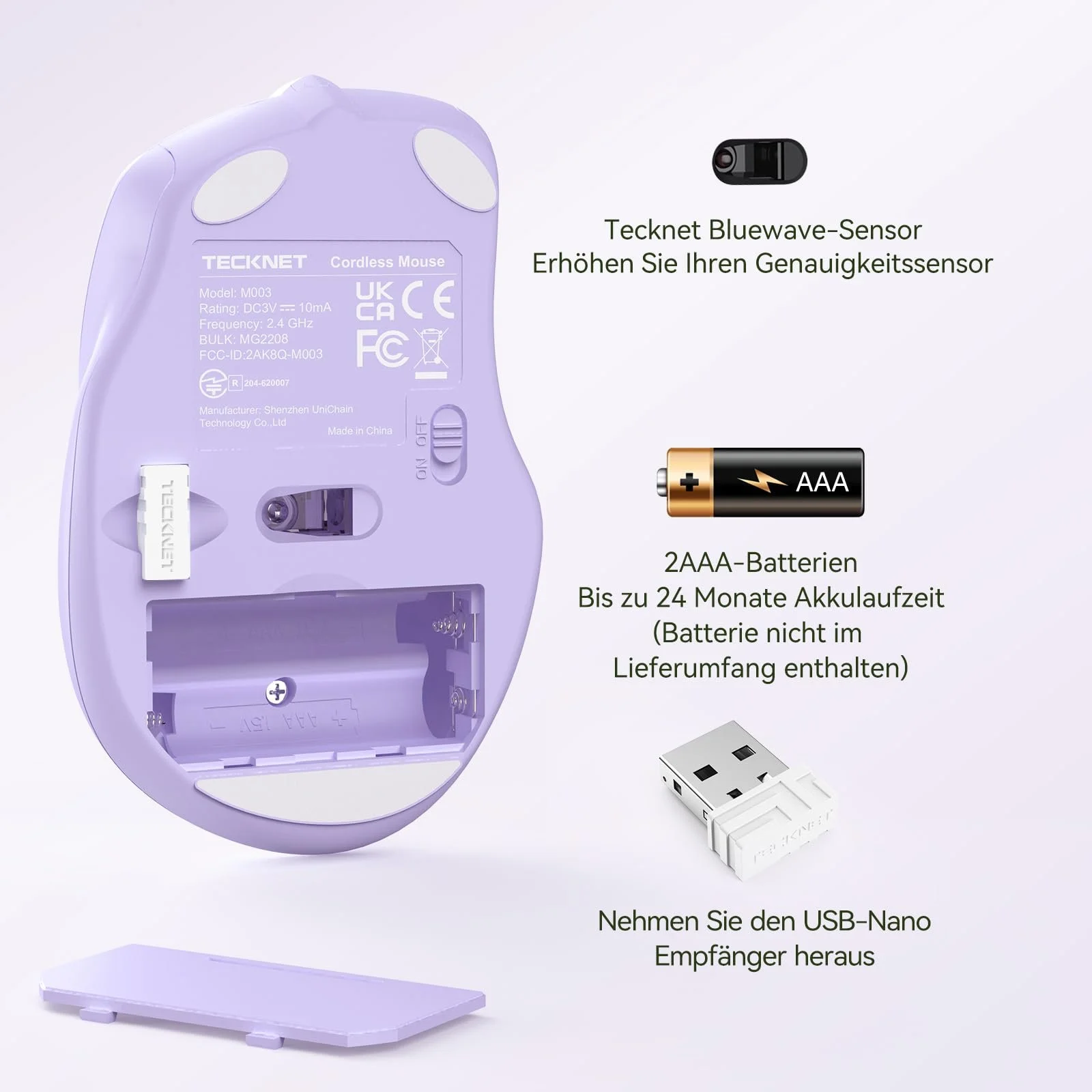 Мышь беспроводная TECKNET Pro 2.4G 4000 DPI 6 кнопок с нано-приемником, фото №4