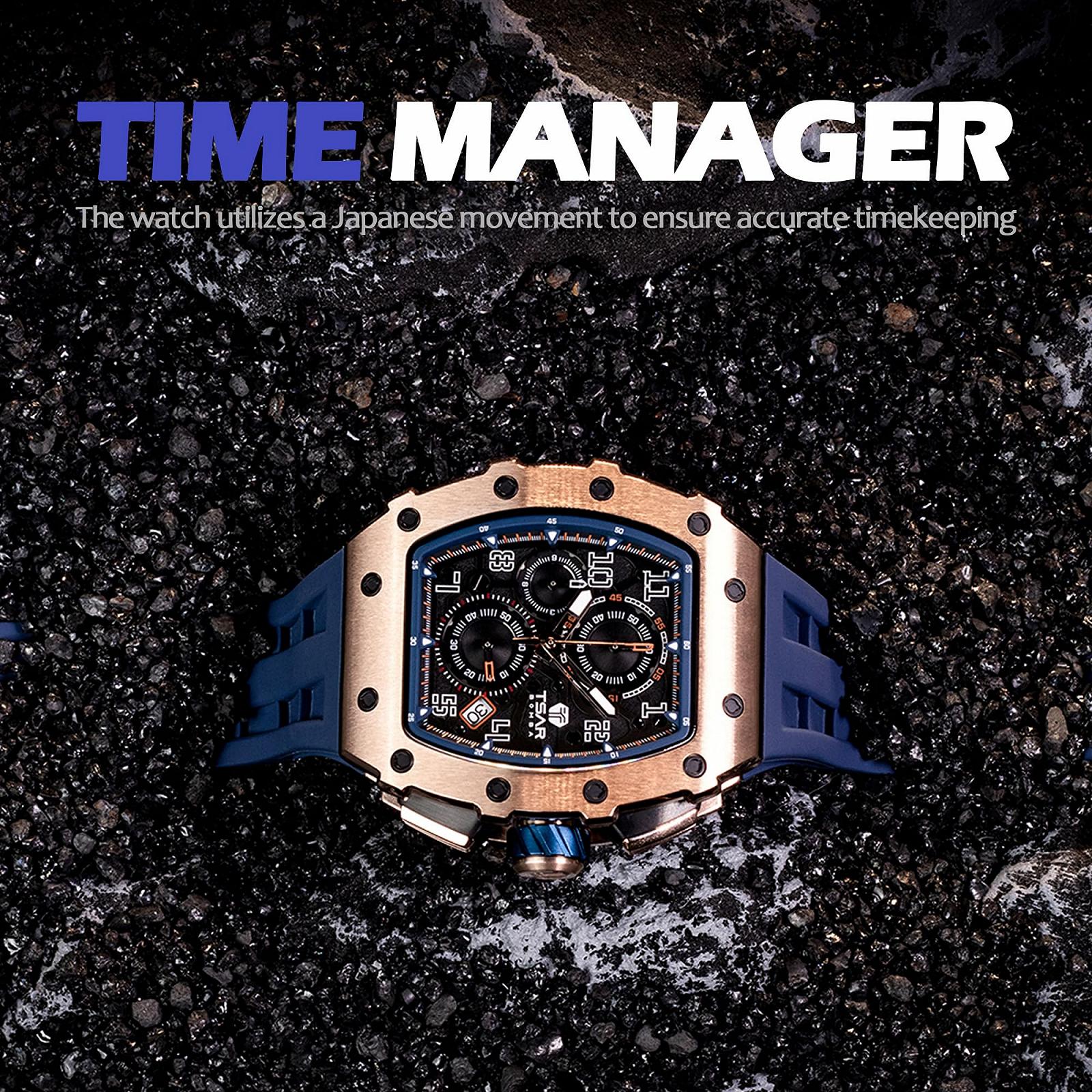 Годинник TSAR BOMBA Чоловічий 50 м Водонепроникний Японський Кварцовий Рух Годинники Тонно Нержавіюча Сталь Сапфірове Скло з Хронографом Дата Функція Модний Розкішний, фото №3