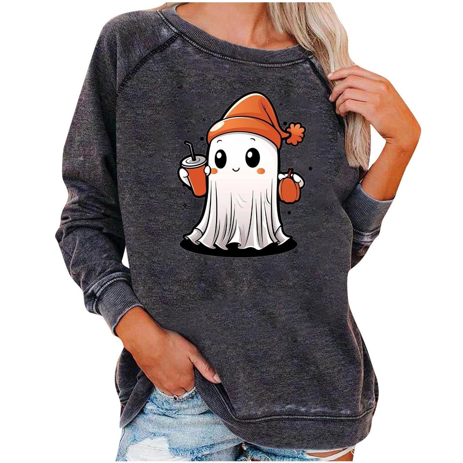 Костюм на Хэллоуин для взрослых Женский Милый свитшот с привидениями Длинный рукав Пуловер Футболка с тыквой Жуткие костюмы на Хэллоуин, фото №1 Костюм на Хэллоуин для взрослых Женский Милый свитшот с привидениями Длинный рукав Пуловер Футболка с тыквой Жуткие костюмы на Хэллоуин, фото №1