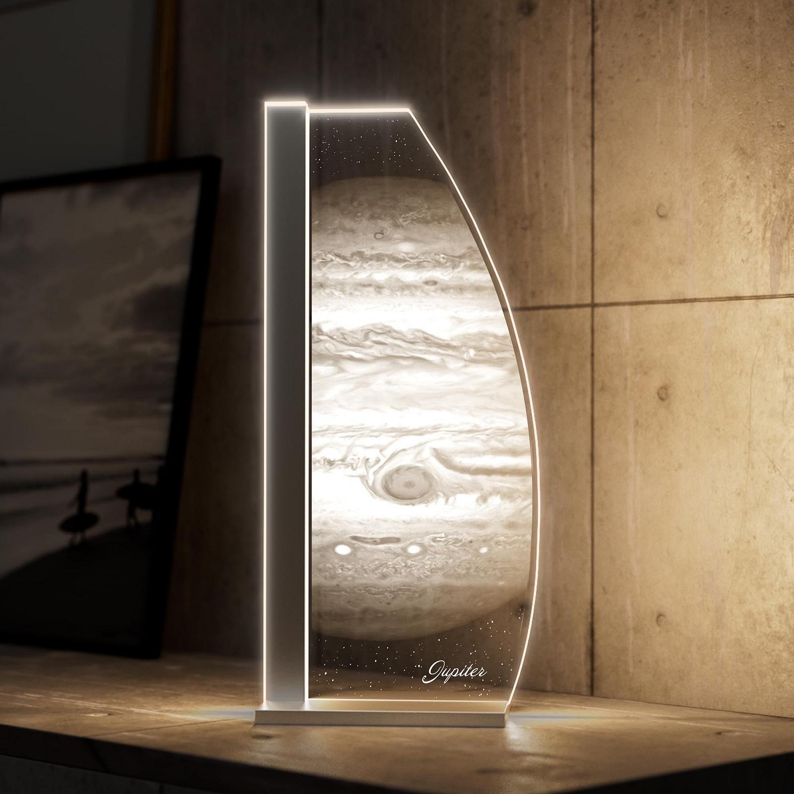 Настільна лампа Space Jupiter LED скляна з гравіюванням срібляста, фото №2