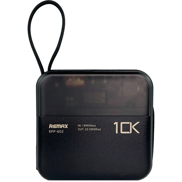 Міні повербанк 10000мАг 22.5W Remax RPP-602 з кабелем Type-C Lightning PD+QC Чорний, фото №1