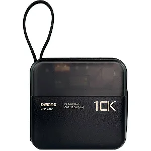 Міні повербанк 10000мАг 22.5W Remax RPP-602 з кабелем Type-C Lightning PD+QC Чорний - Фото 1