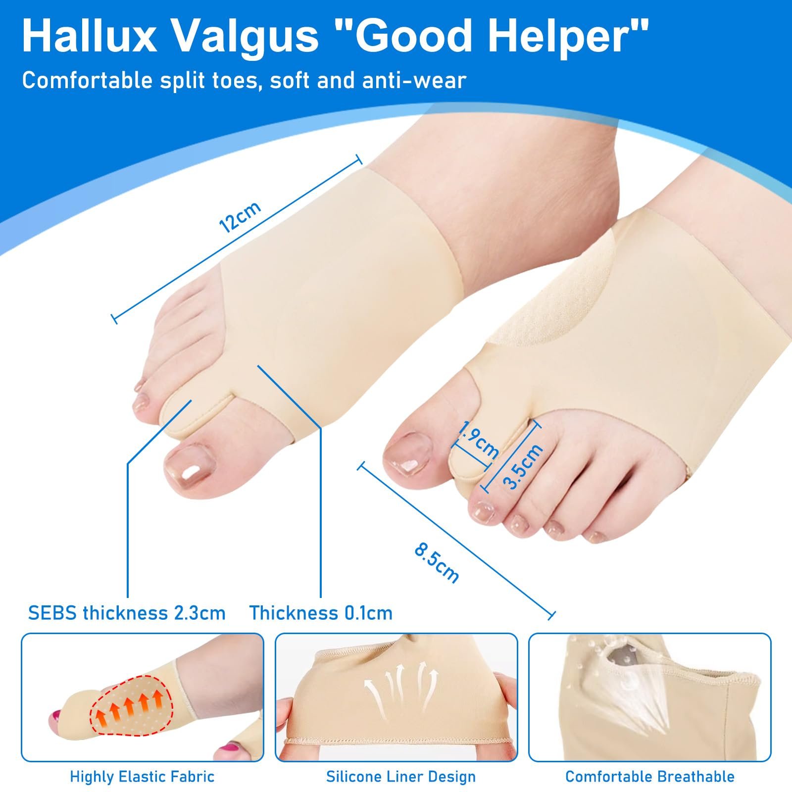 Пов'язка для захисту від Hallux Valgus (2 пари), роздільник для пальців, фото №2 Пов'язка для захисту від Hallux Valgus (2 пари), роздільник для пальців, фото №2