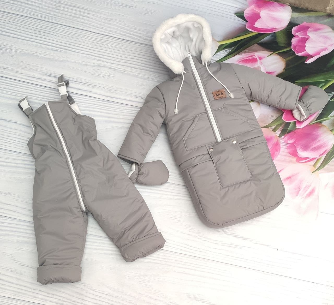 Дитячий зимовий комбінезон 3в1: конверт, куртка, штани сірий (EL00014), фото №2 Дитячий зимовий комбінезон 3в1: конверт, куртка, штани сірий (EL00014), фото №2