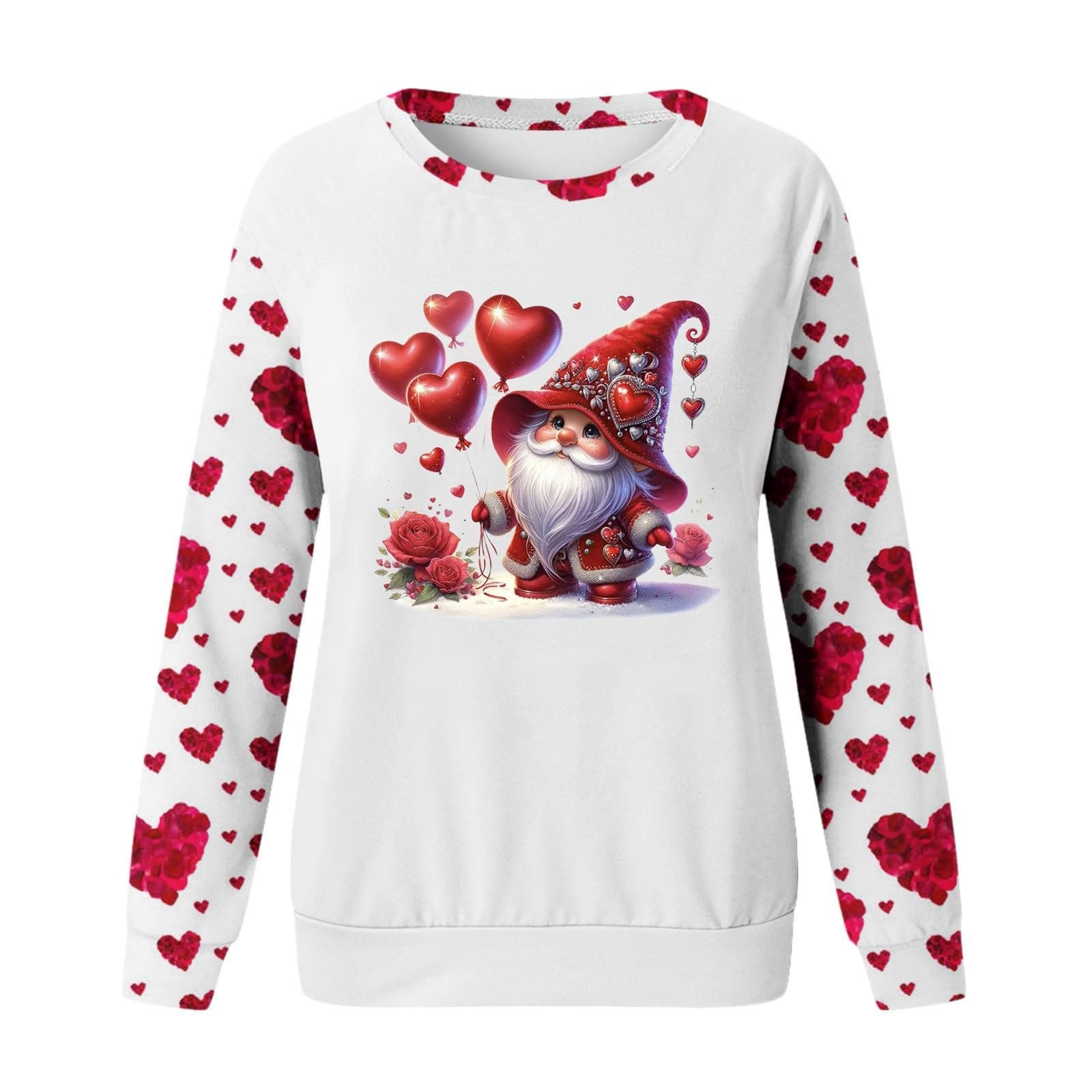 Женский свитшот Generisch День Святого Валентина Пуловер Гном Сердце Принт Блузка Топ Длинный Рукав Круглый вырез Свитшоты для женщин Рубашка с длинным рукавом Повседневная Спортивная Туника Весна Осень Зима Верхняя одежда, фото №4