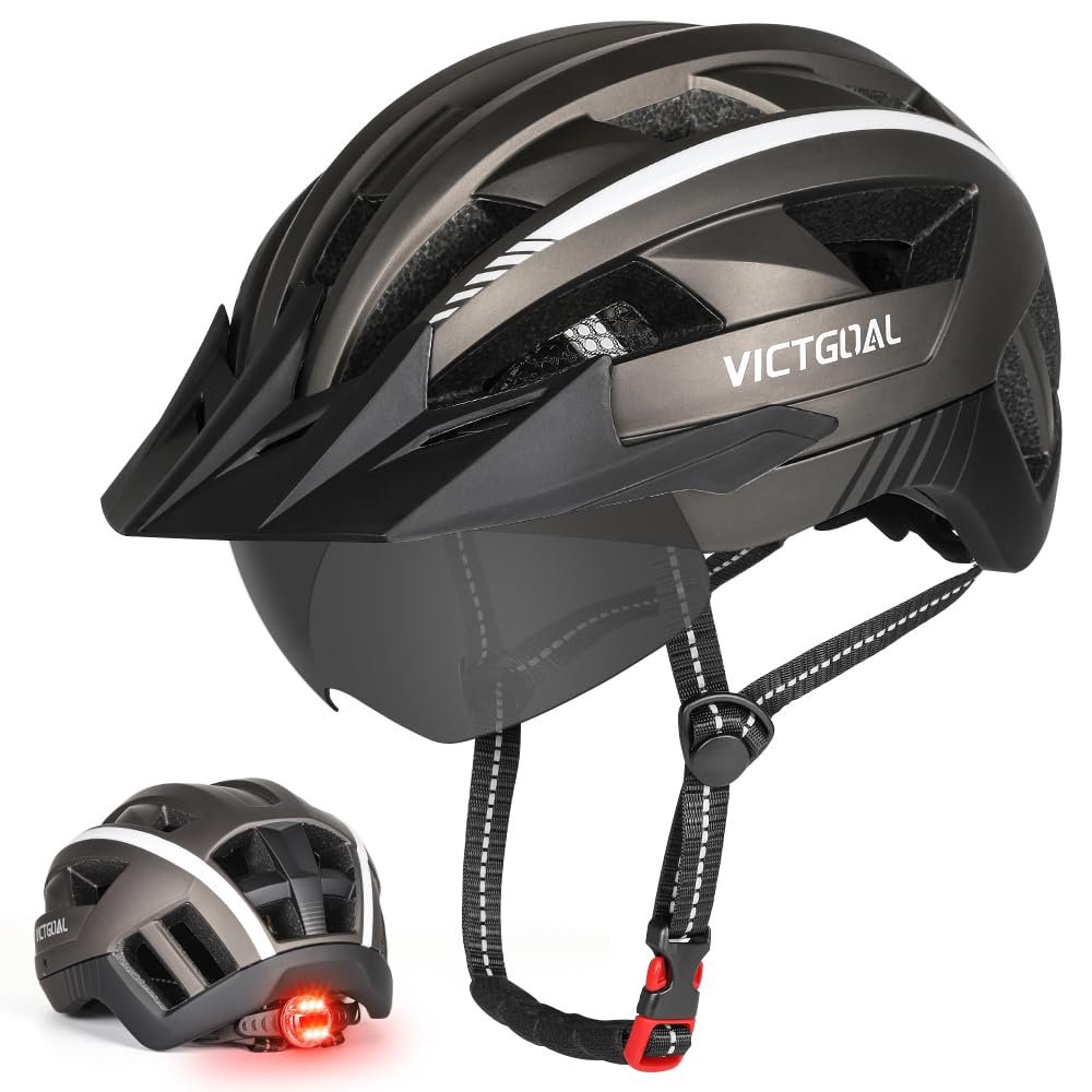 Шолом Victgoal MTB з магнітним візором, знімним сонцезахисним козирком і LED заднім ліхтарем, фото №1