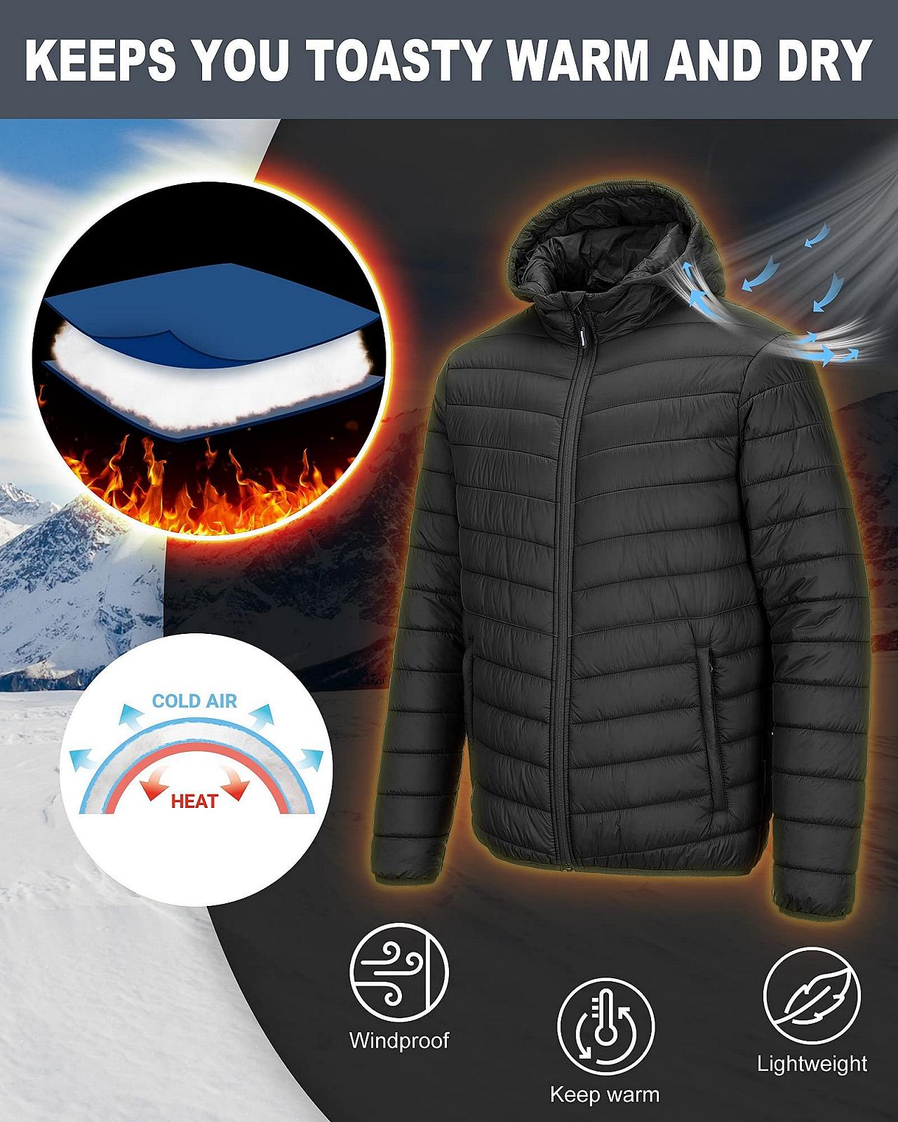 Куртка Outdoor Ventures Пуховик Мужская Легкая Водостойкая С Капюшоном Утепленная Зимняя Упаковываемая С Карманами Для Походов Кемпинга Путешествий, фото №7