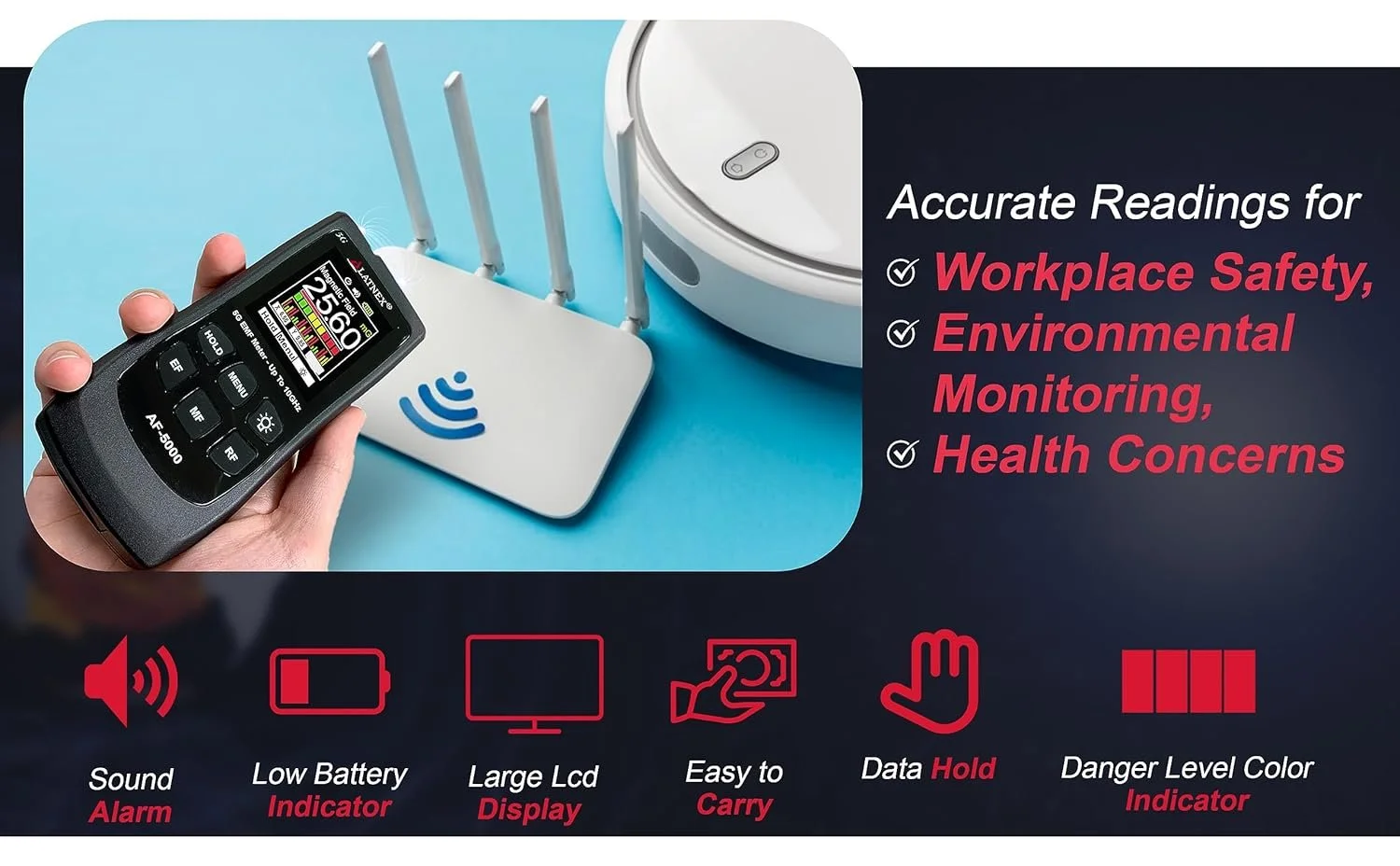 EMF-метр LATNEX AF-5000 5G Черный, фото №2 EMF-метр LATNEX AF-5000 5G Черный, фото №2