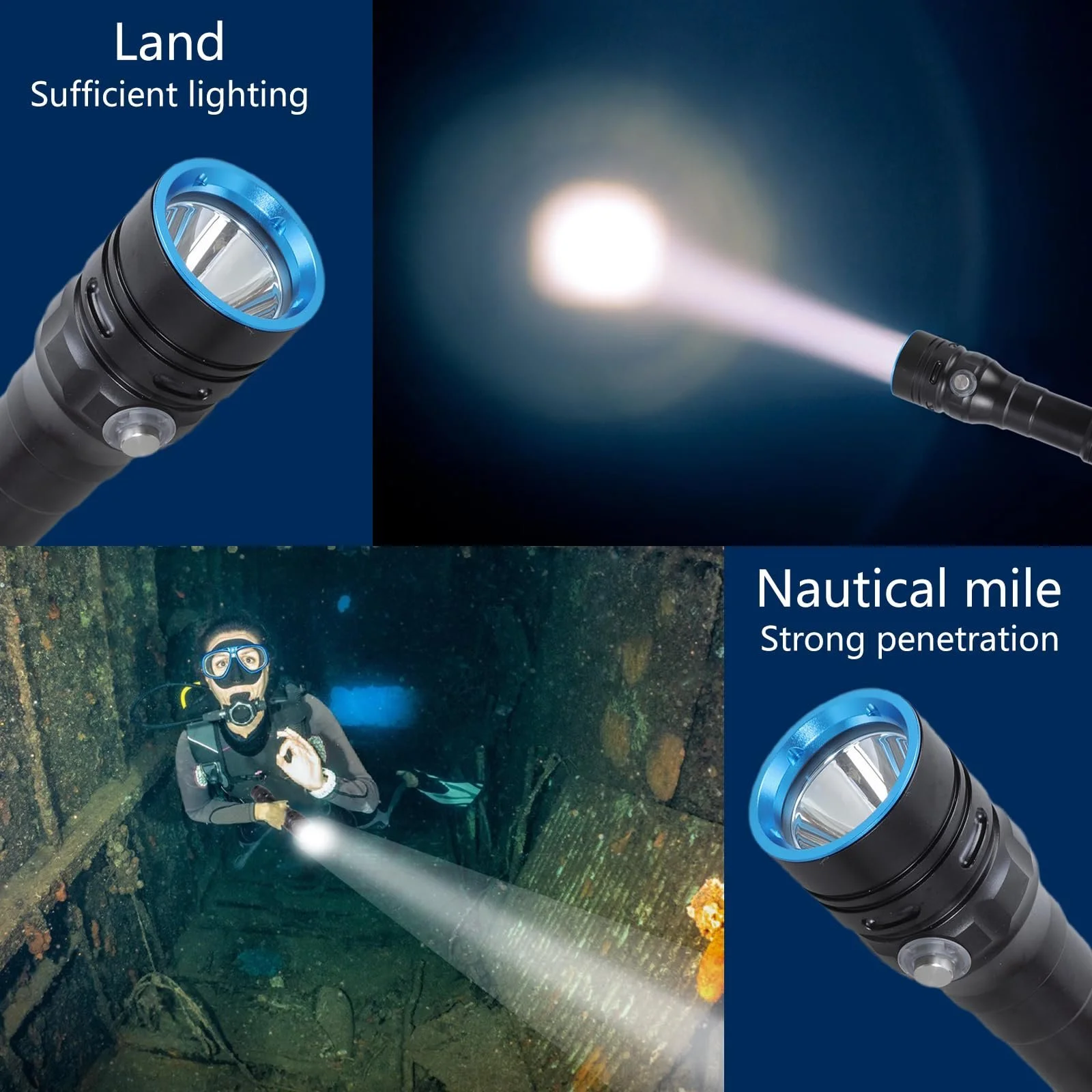 Водонепроникний світлодіодний ліхтар для дайвінгу 1500LM Яскравий потужний професійний підводний для дайвінгу Рибальські Світлодіодний для дайвінгу, фото №5