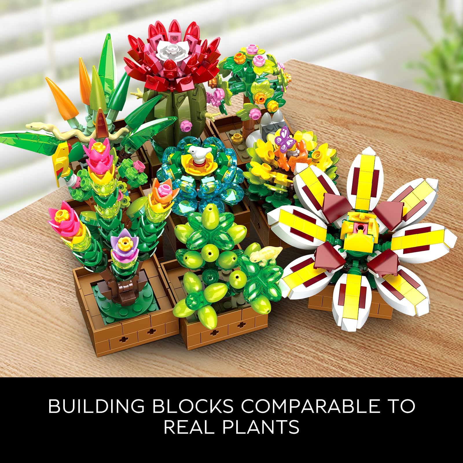Конструктор CUBIMANA 9 Flowers Succulent Botanical Collection 951 деталей, фото №6