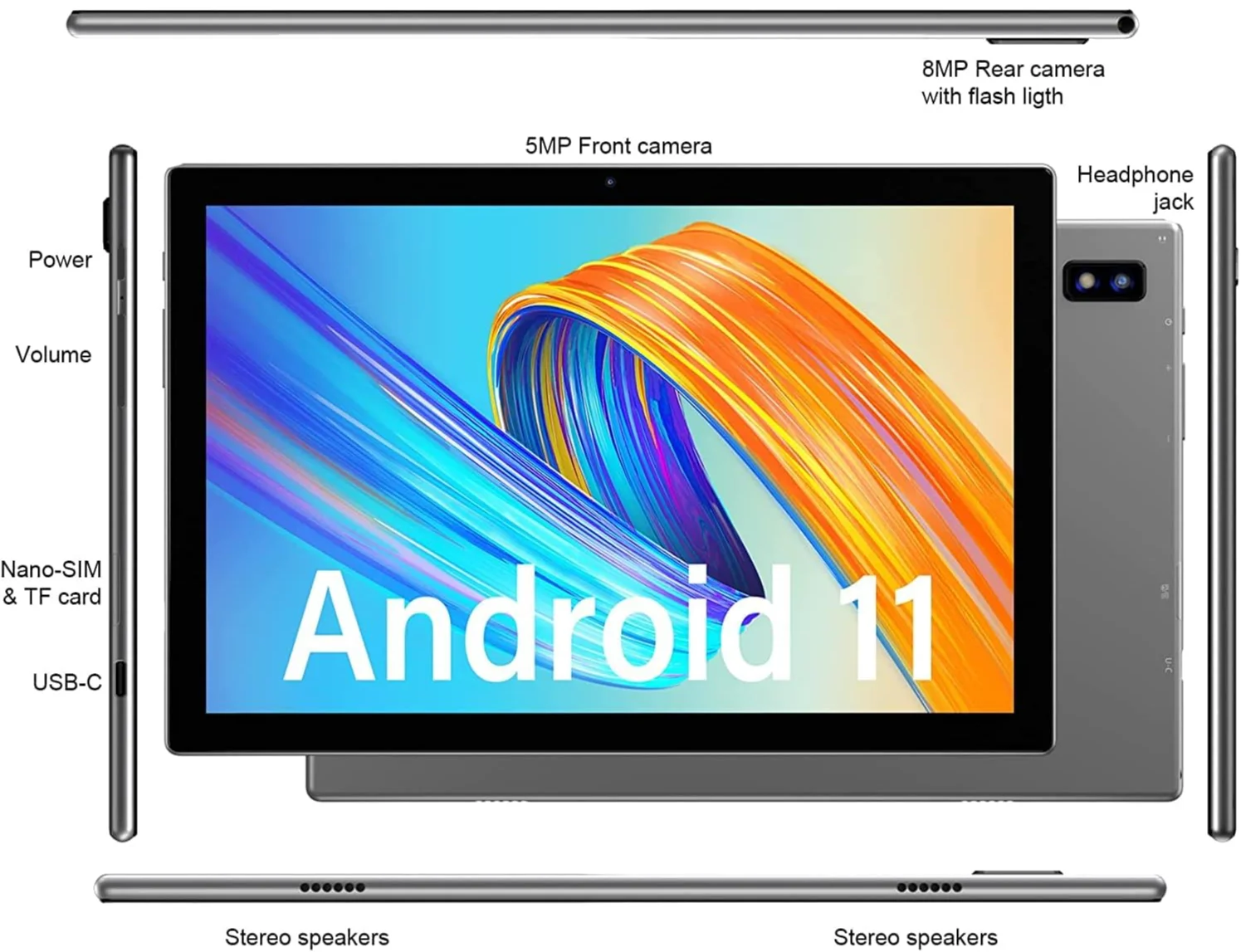 Планшет 10.1" Full HD SGIN X10 6/128Gb 4G 2-SIM 8 ядер Android 11 7000 mAh Сірий, фото №3
