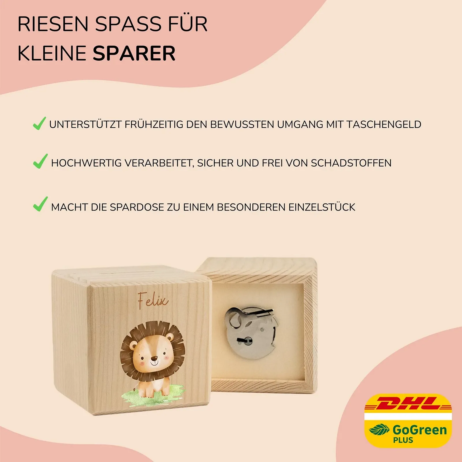 Копилка LARIFEE Lions Babyn деревянная с замком и ключом, фото №5