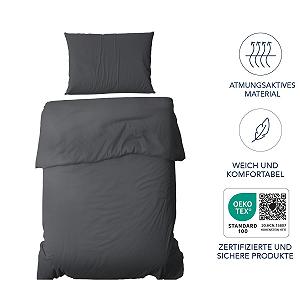 Комплект постільної білизни Dreamzie 135 x 200 см з 1 наволочкою 80 x 80 см, темно-сірий – підодіяльник 135 x 200 см, односпальне ліжко зі 100% мікрофібри synthetic.ua - Фото 1
