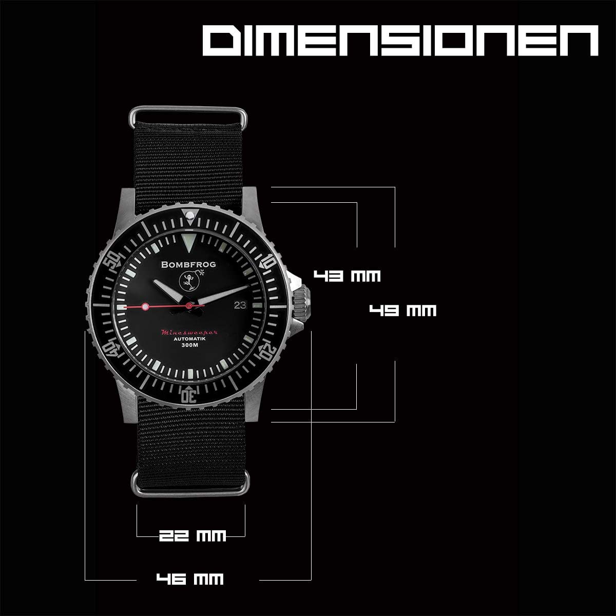 Чоловічий годинник BOMBFROG для дайвінгу NATO Браслет Автоматичний Сапфірове скло до 300 м, фото №5