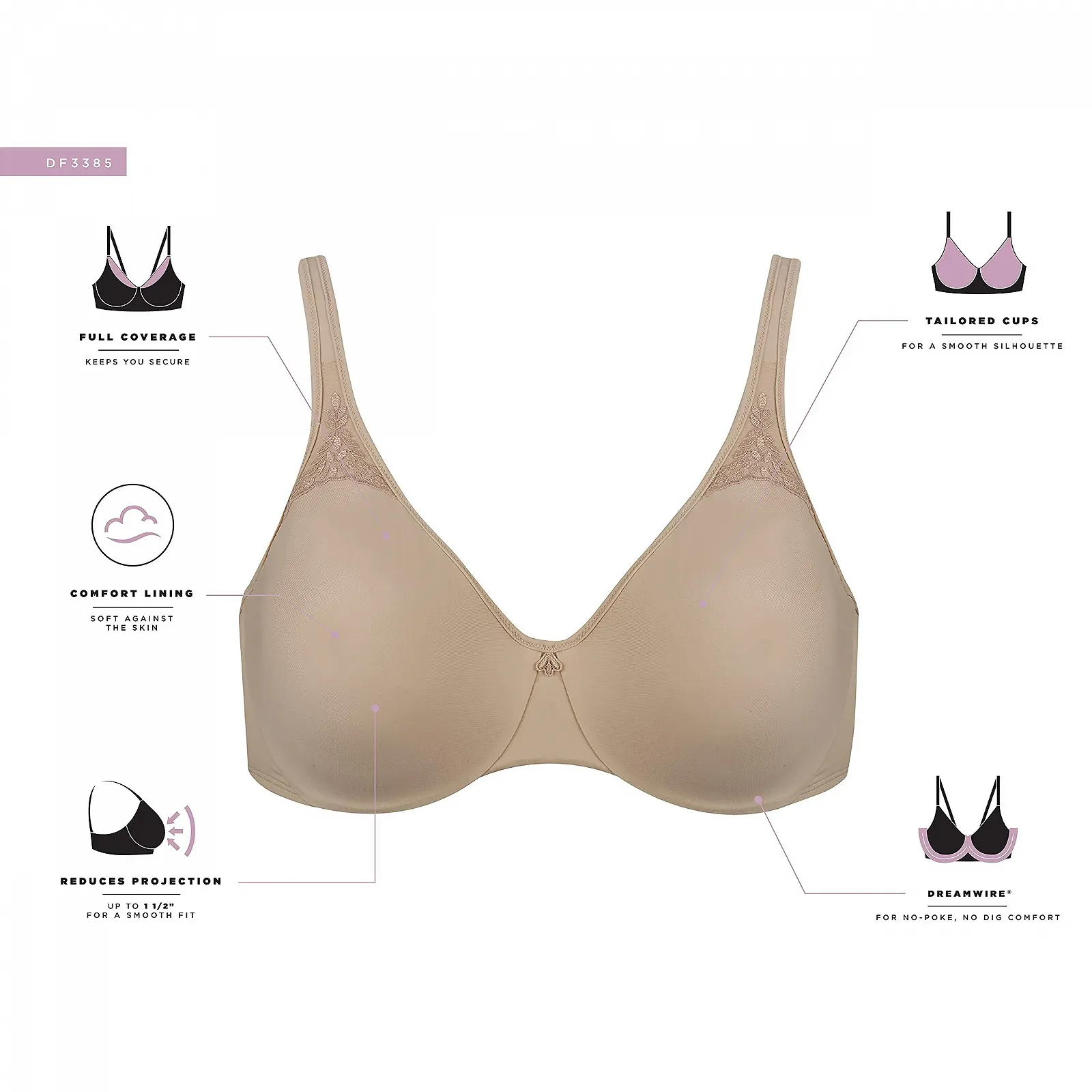 Бюстгальтер-мінімайзер Bali Passion for Comfort на кісточках безшовні чашки зменшує до 3.8 см (1 шт), фото №4