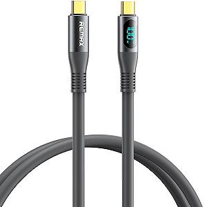 Дата кабель для заряджання з дисплеєм Remax RC-C032 Type-C - Type-C 100W/5А 1,2м Гумовий Grey synthetic.ua - Фото 1