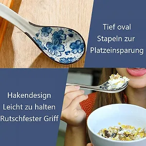 Ложка для супу керамічна 4 шт. з унікальним візерунком для рамену, пельменів, рисової локшини, вонтонів, локшини та супів synthetic.ua - Фото 1