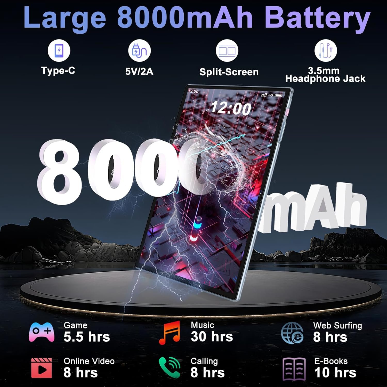 Планшет 10.1" DEERTIME E6 6+16/128Gb 8 ядер Android 14 8000 mAh Blue, фото №3