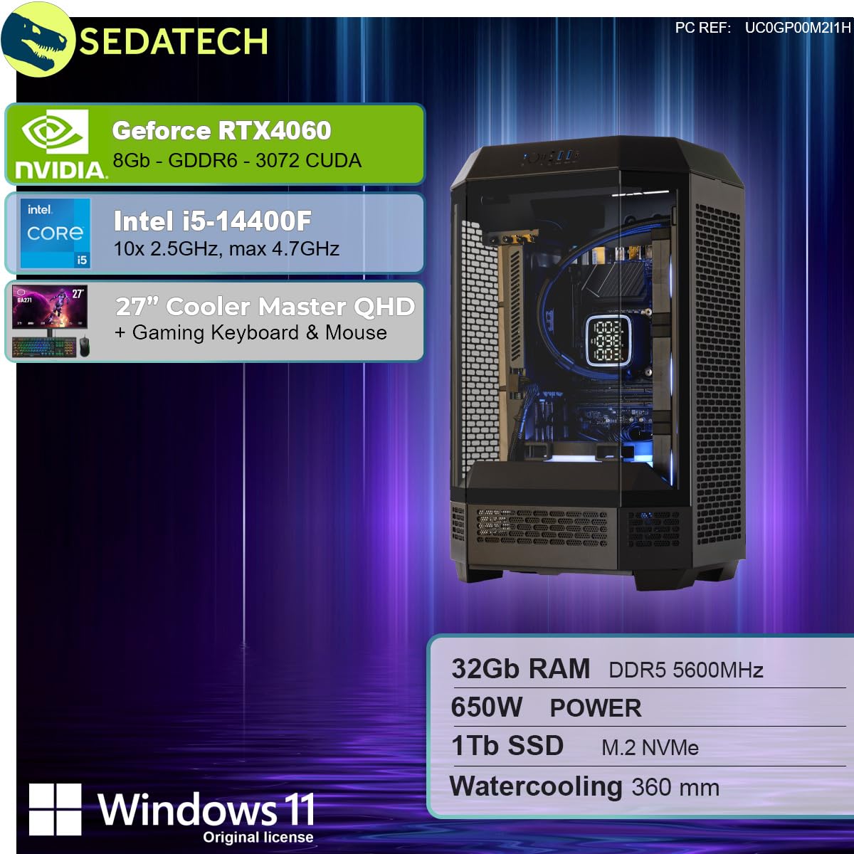 Пакет Sedatech Pro Gaming PC Водяне охолодження Intel i5-14400F RTX4060 32GB DDR5 1TB SSD M.2 Windows 11 Монітор 27", фото №2