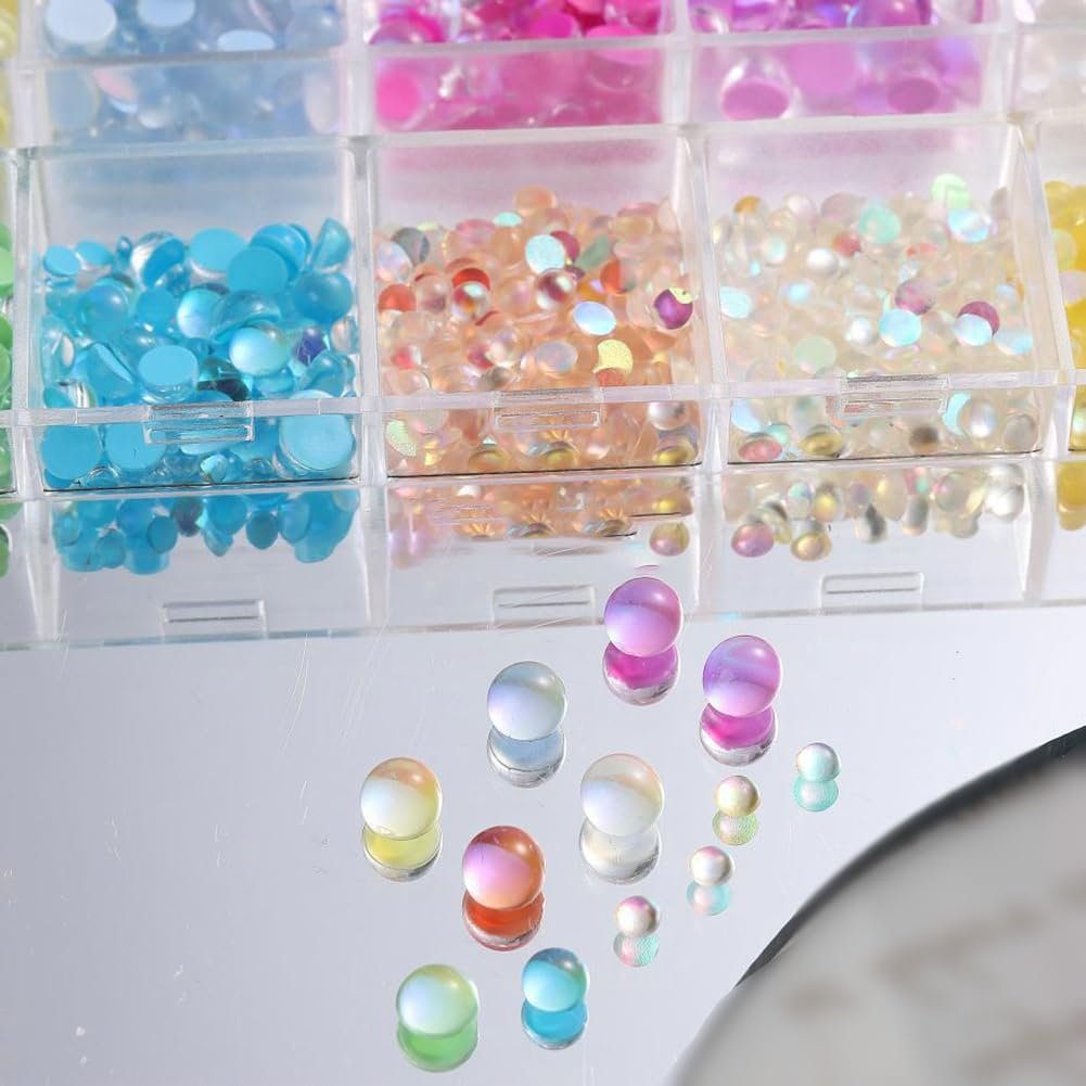 3D Перлини для нігтів Aurora Bubble Кристал Flat Back Маленькі різнокольорові, фото №3