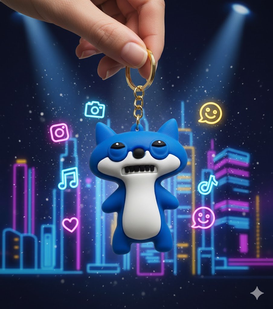 Брелок Фуглер Fuggler синяя подозрительная лиса, Funny Ugly Monster фигурка игрушка для ключей, рюкзака, сумки 5 см, фото №3