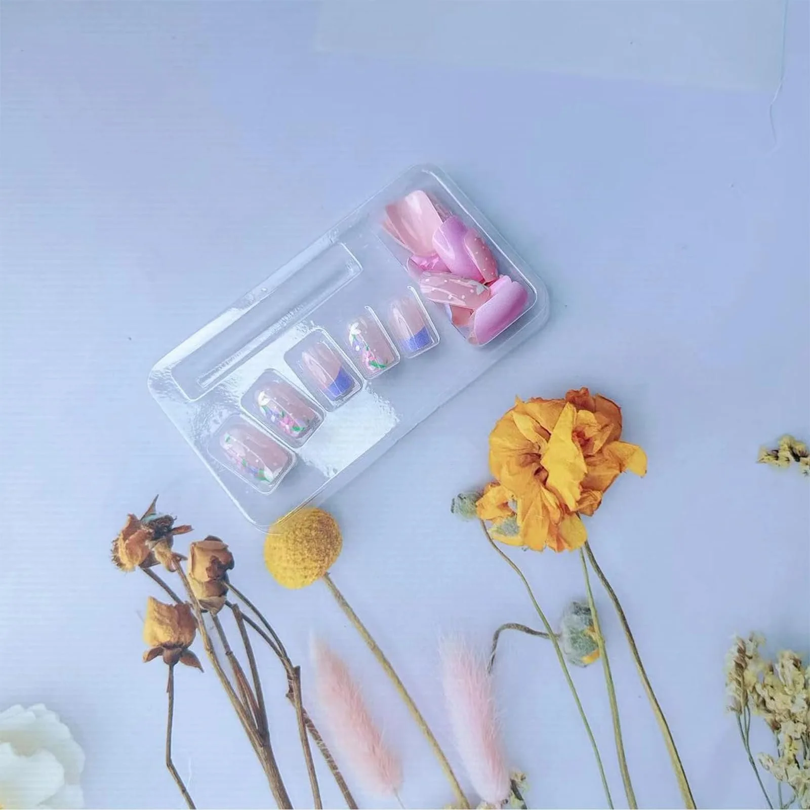 Набор накладных ногтей GlamRays Pink Flowers Short Almond 24 штуки Светло-розовый, фото №4