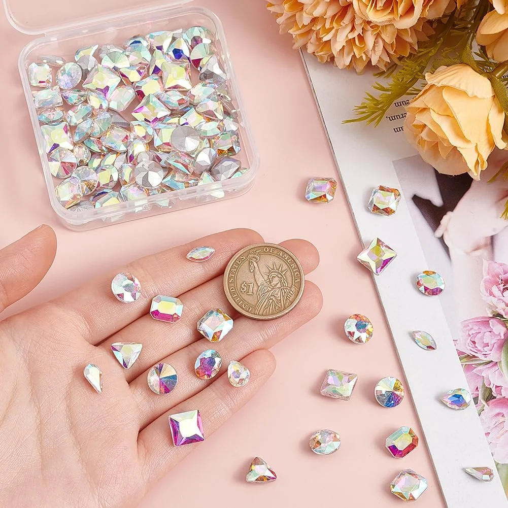 Стразы Стекло, 10 стилей, прозрачные AB кристаллы, овальные, каплевидные, многогранные кабошоны для одежды, свадебного платья, костюма, украшений, фото №3