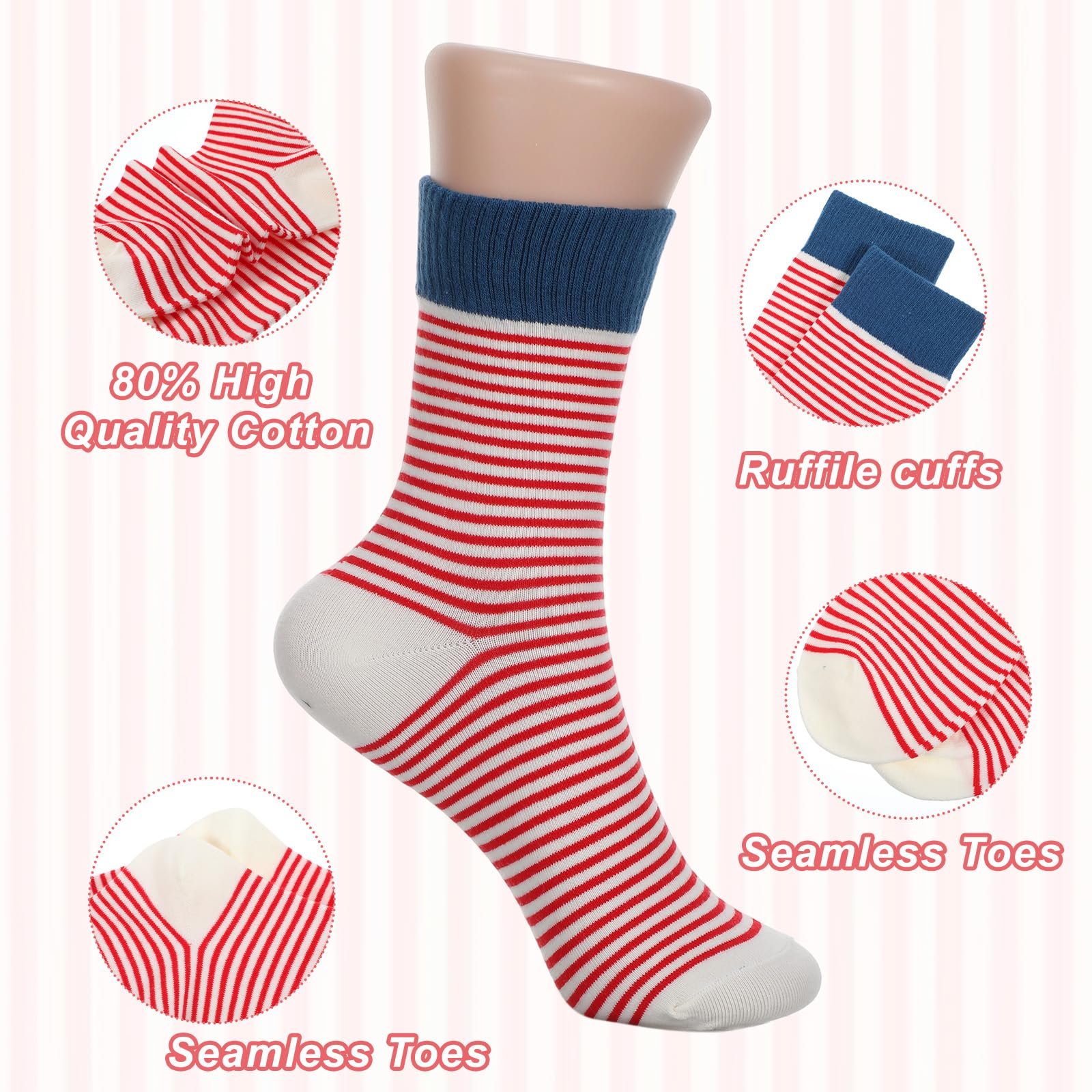 Носки Ouligay, 4 пары, хлопковые, цветные, спортивные носки, теннисные носки, ретро, полосатые, для бега, тенниса, работы, отдыха, спорта, фото №6