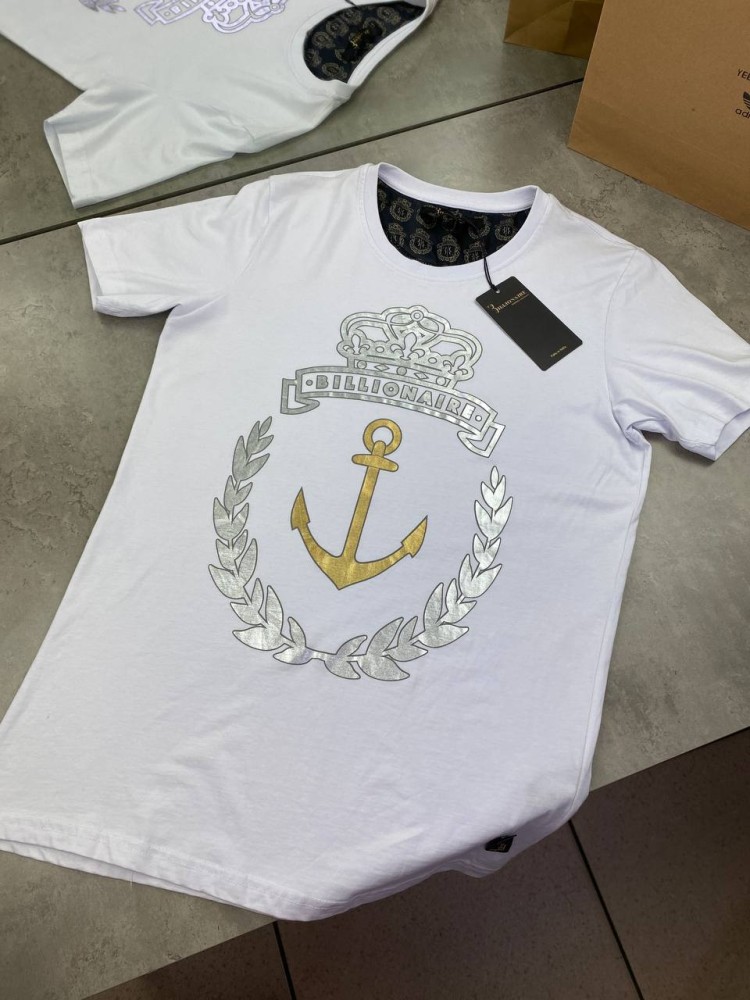 Футболка белая принт якорь Billionaire f237, фото №7