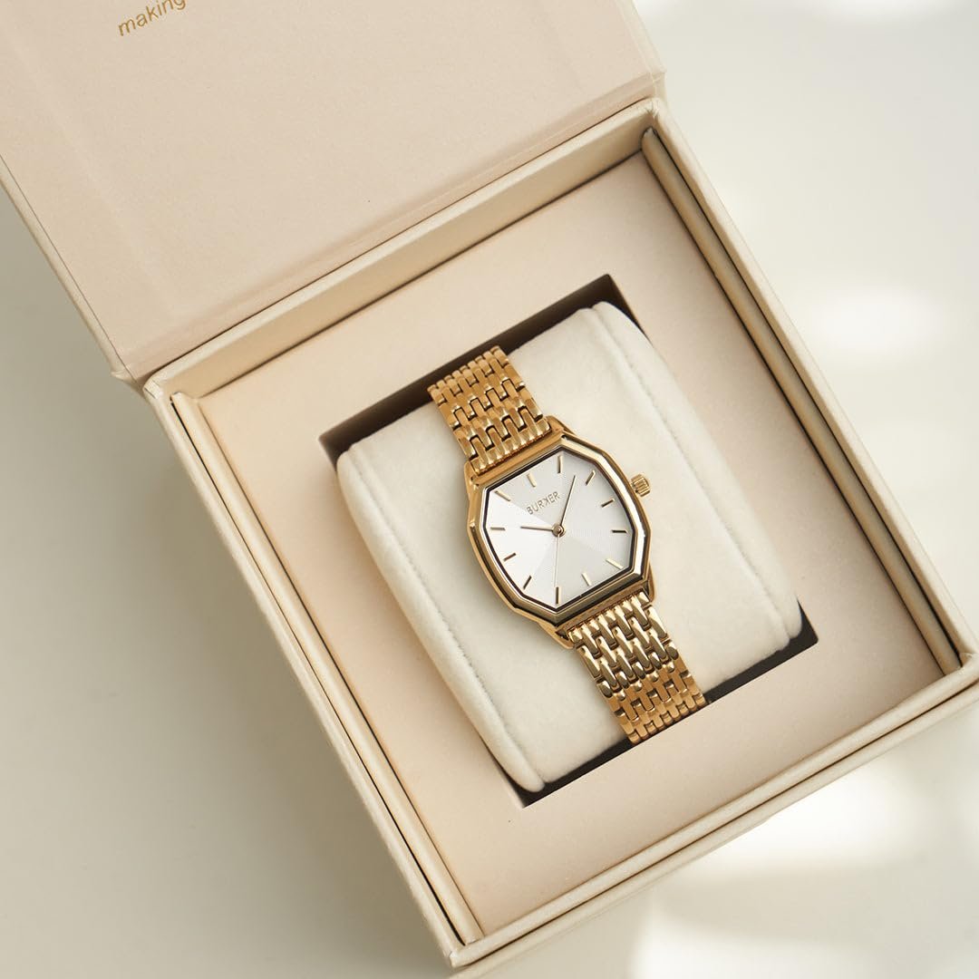 Женские часы BURKER Julia Шестиугольный корпус, браслет-звенья, нержавеющая сталь, аналоговый кварцевый, 3 ATM водонепроницаемость - 32 мм - Золотой Белый, фото №3 Женские часы BURKER Julia Шестиугольный корпус, браслет-звенья, нержавеющая сталь, аналоговый кварцевый, 3 ATM водонепроницаемость - 32 мм - Золотой Белый, фото №3