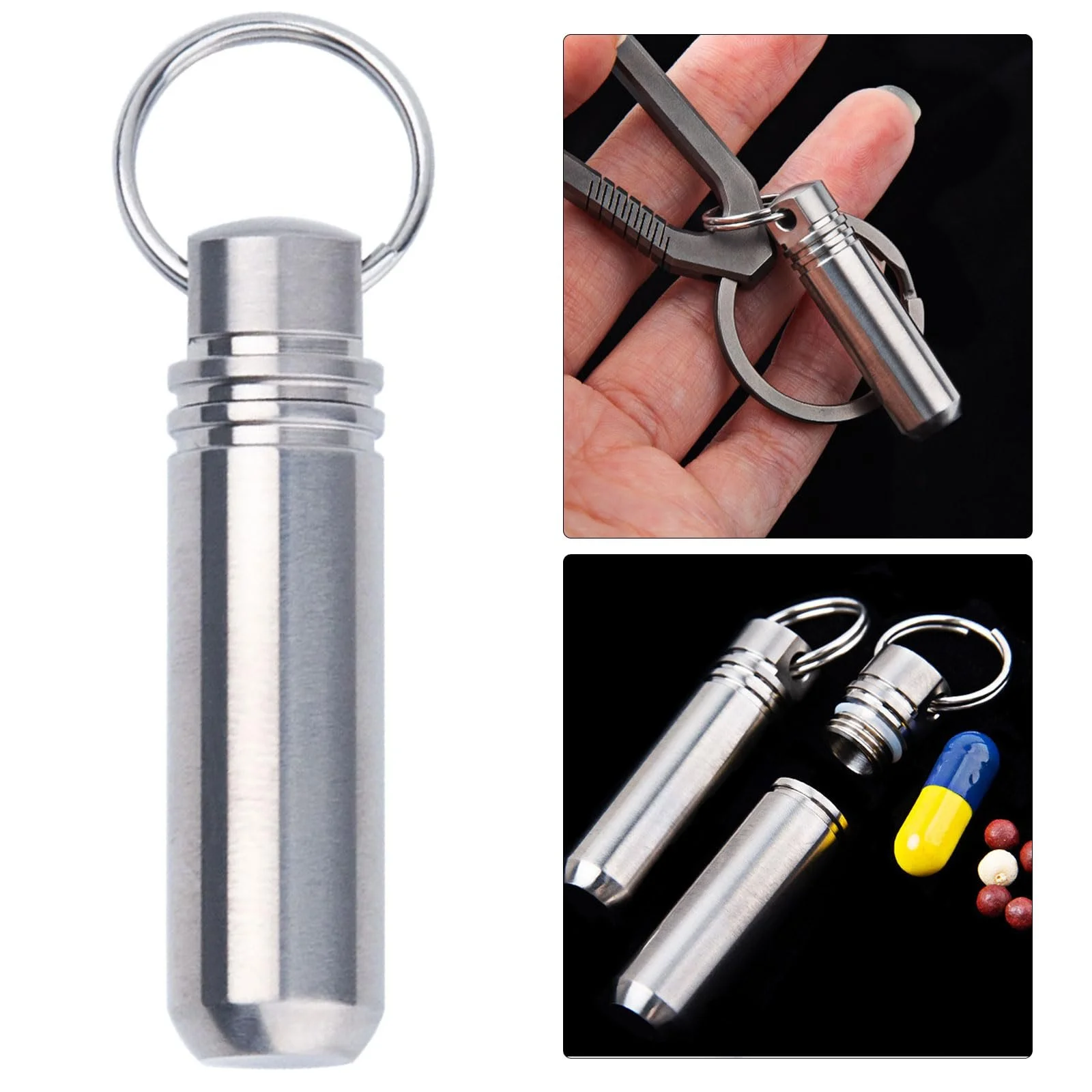 Футляр для таблеток Arenmi з кишенею, сплав, брелок, портативні герметичні, фото №2