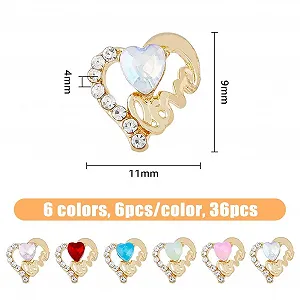 Стразы для ногтей, сплав, 3D, в форме сердца, 6 цветов, 36 штук synthetic.ua - Фото 1