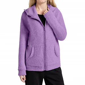 Флисовая куртка с капюшоном для девочки, зимняя теплая куртка с подкладкой, мягкая, уютная куртка-стойка, ветрозащитная детская верхняя одежда - Фото 1