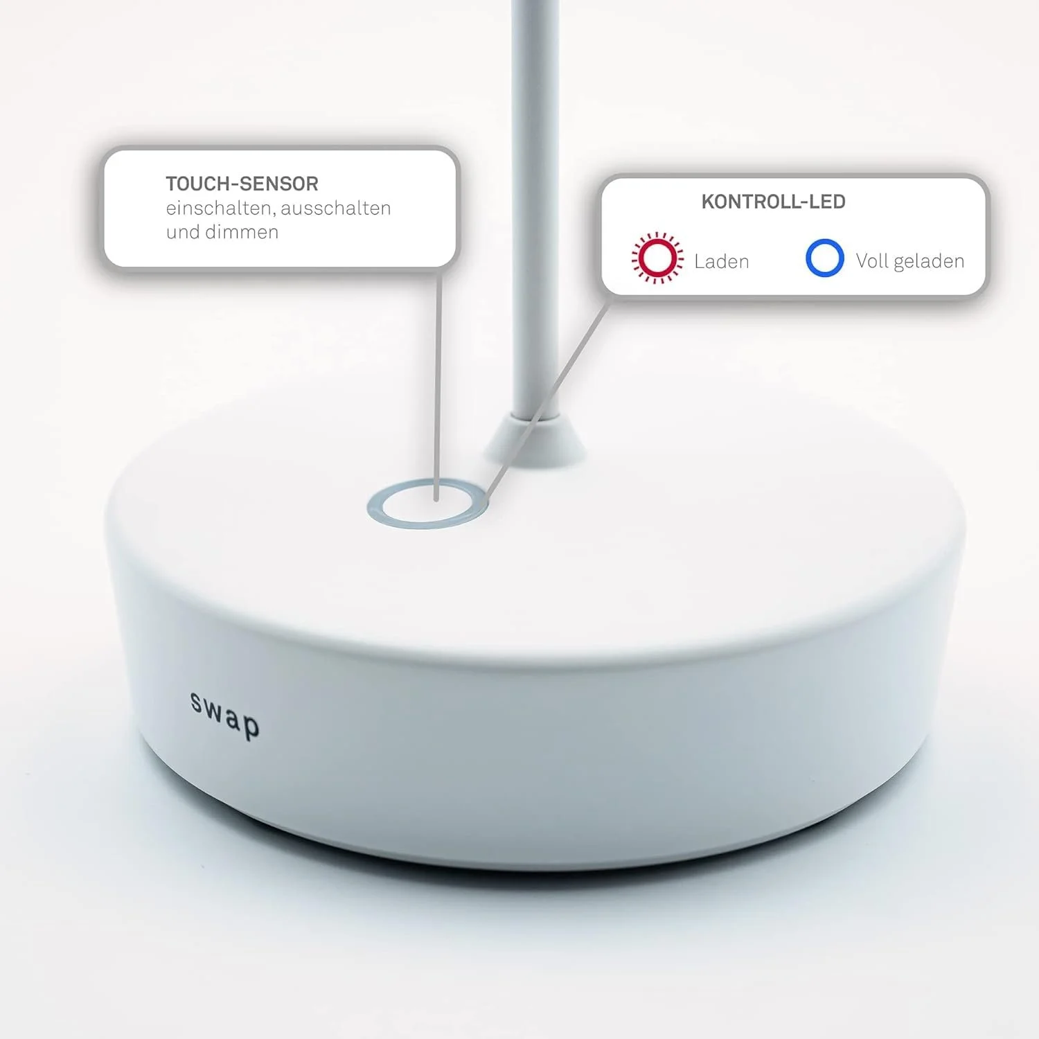 Настільна лампа Zafferano Swap Mini Бездротова LED Акумуляторна Регульована Touch IP65 2700K Алюміній В14,8 Біла, фото №3