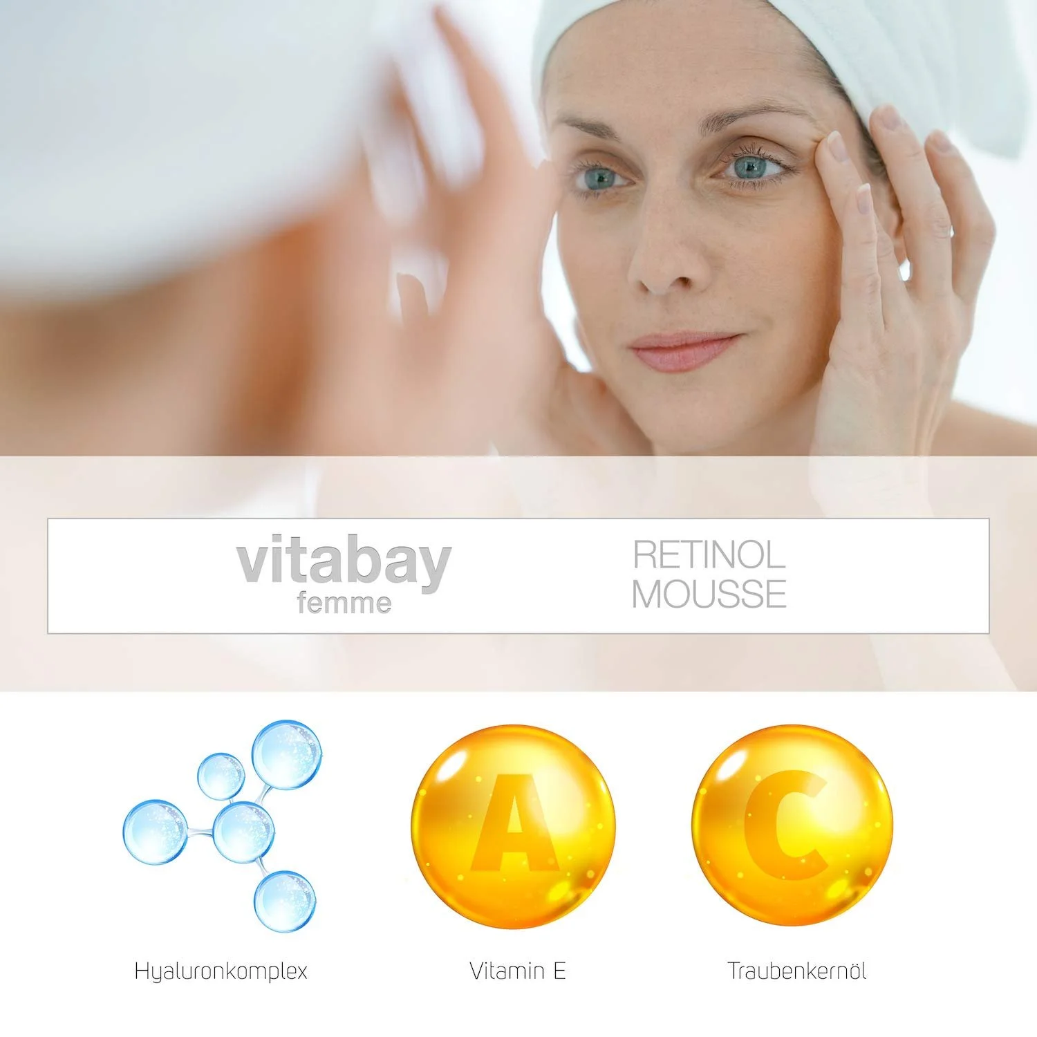 Денний крем-мус для обличчя Vitabay Retinol Mousse 50 мл з вітамінами A і C та гіалуроновою кислотою, фото №3 Денний крем-мус для обличчя Vitabay Retinol Mousse 50 мл з вітамінами A і C та гіалуроновою кислотою, фото №3