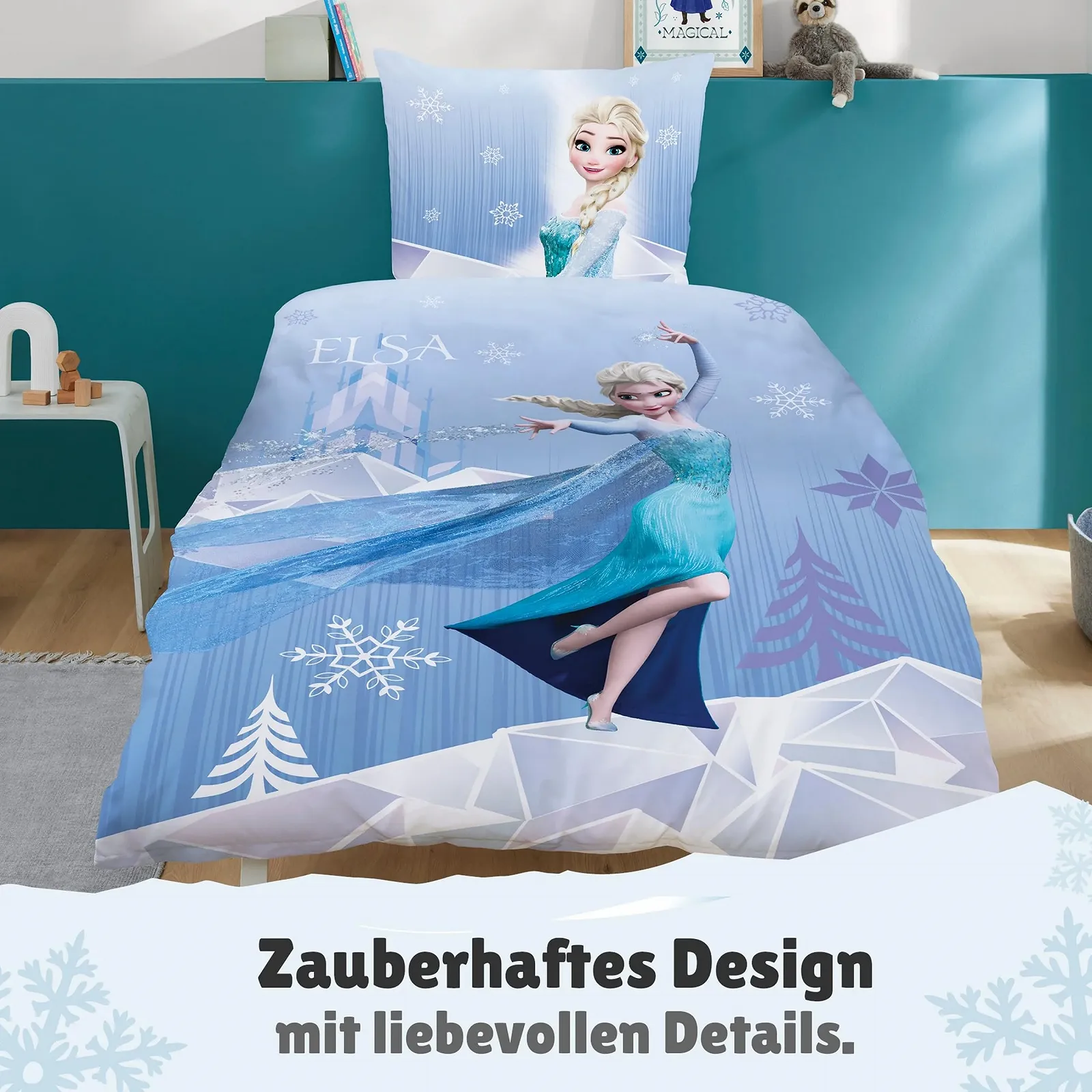 Постельное белье Детское Disney Frozen 135 x 200 см, 80 x 80 см, Зима, Анна и Эльза, 100% Хлопок, Фланель, Молния, фото №4