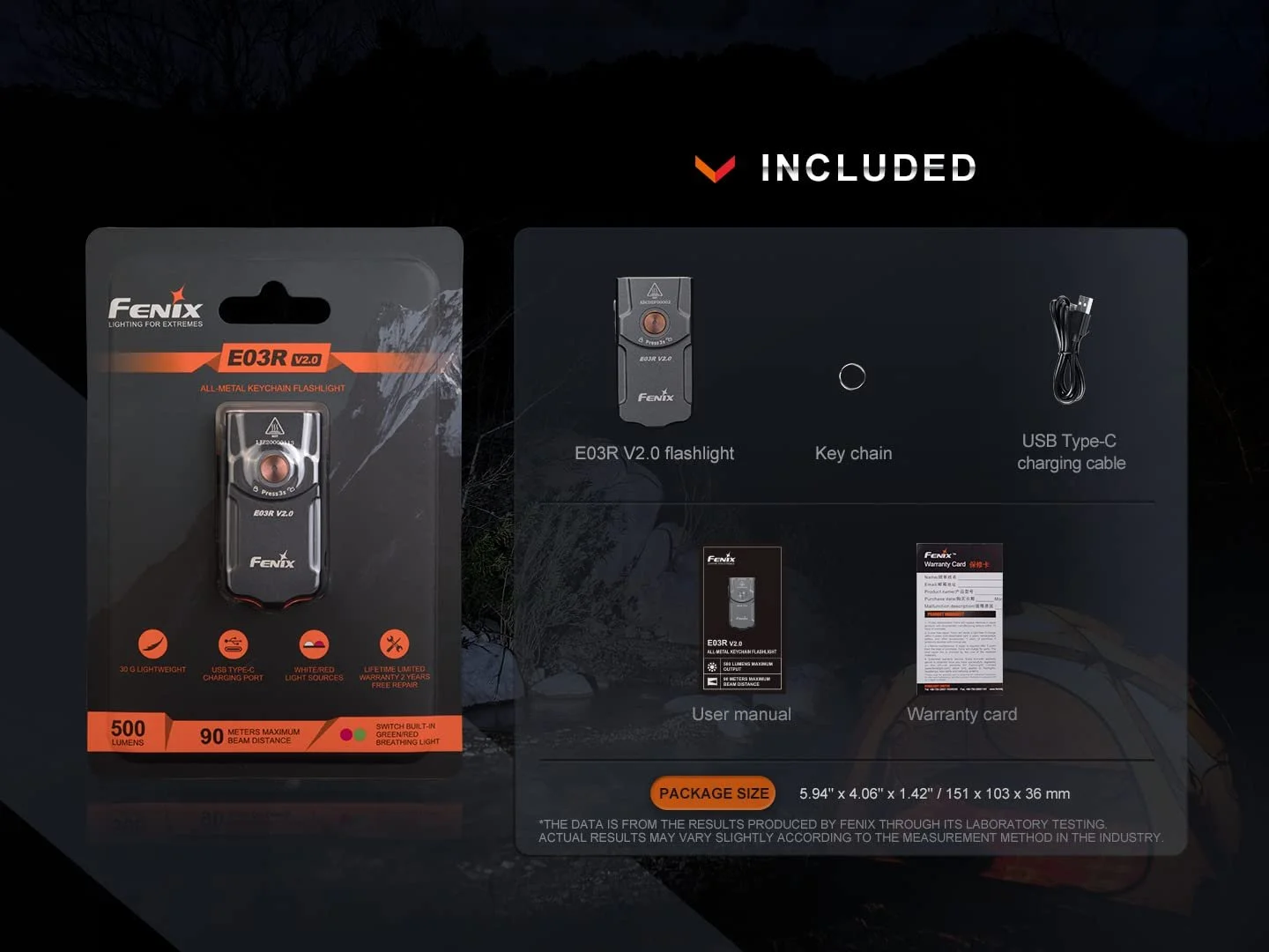 Фонарик на ключи Fenix E03R v2.0 Серый, перезаряжаемый, легкий, 500 люмен, 90 м, до 30 часов, режим красного света, зарядка USB-C, IP66, фото №4