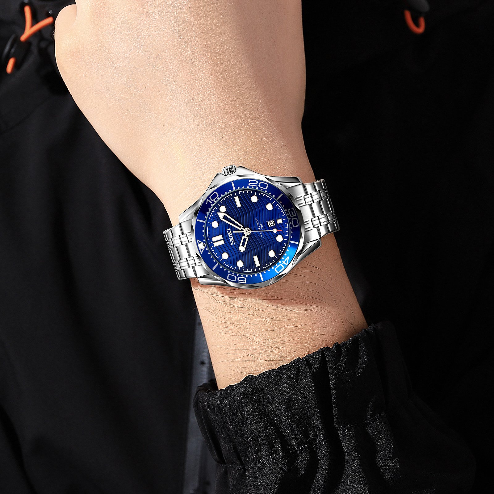 Годинник Skmei 9276SSIBU Silver-Blue Steel Strap, фото №3