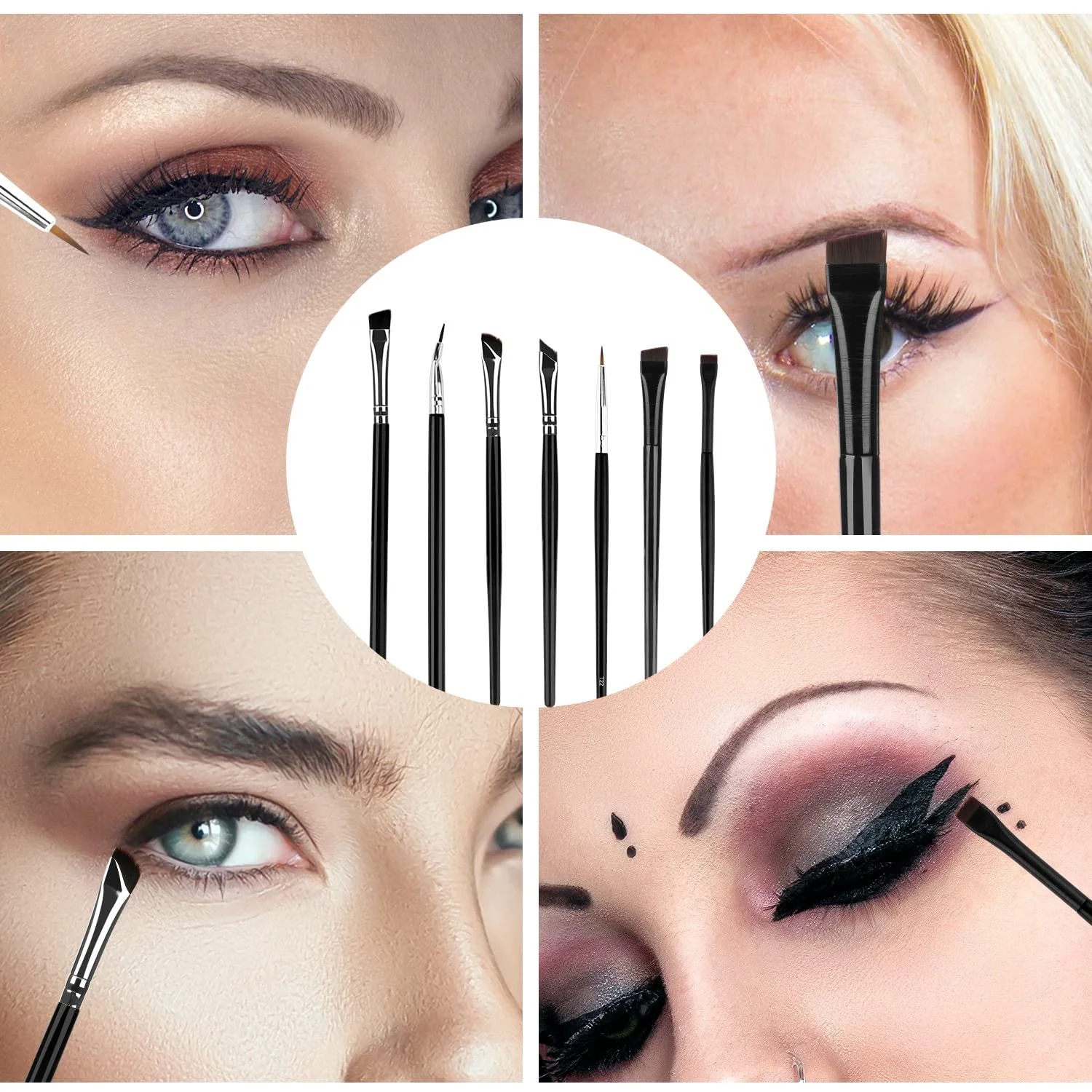 Комплект пензлів для макіяжу 7 штук Пензлі для підводки тонкий плоский, фото №7