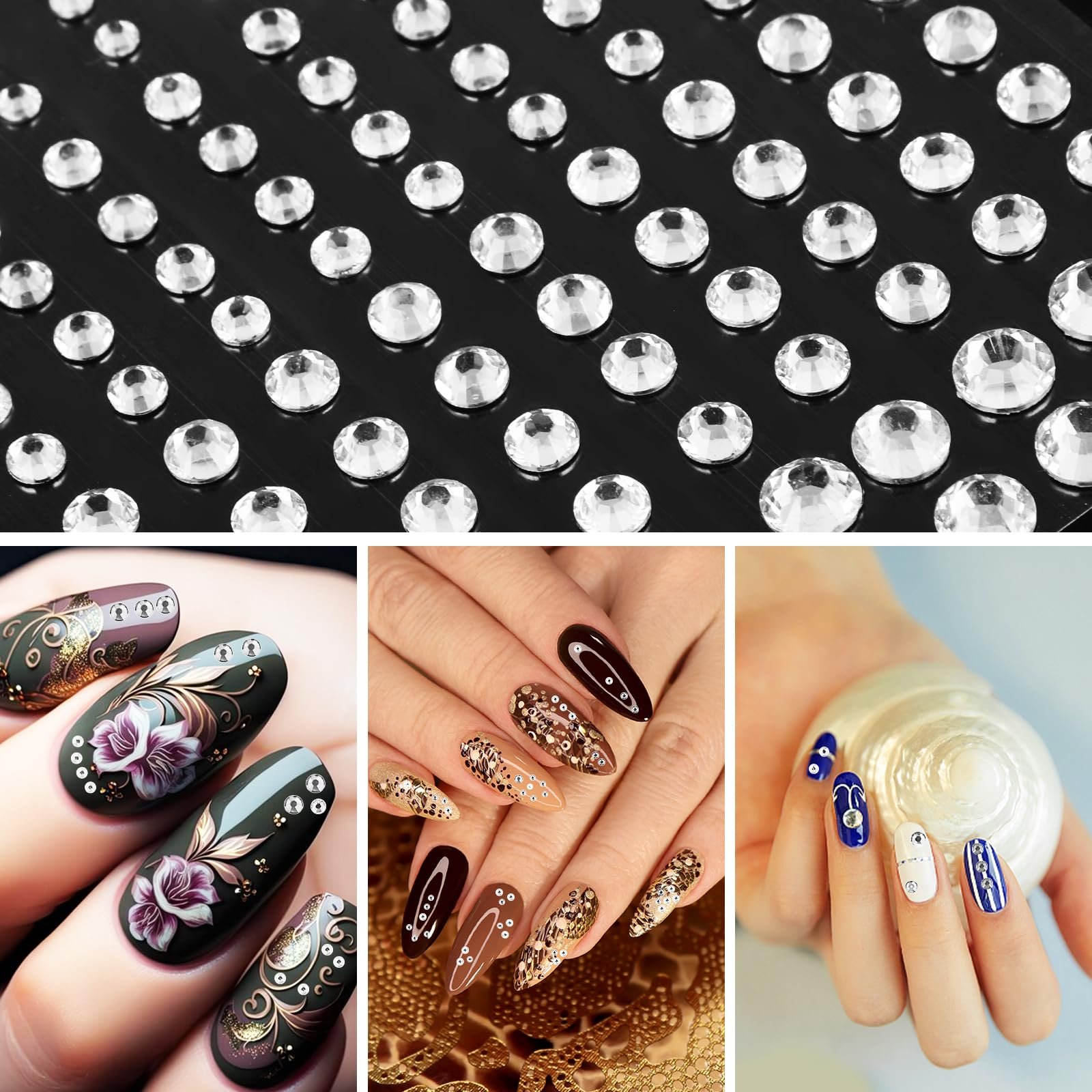 Наклейки TIESOME 2 листи, 324 шт міні стрази кристали для нігтів, фото №6