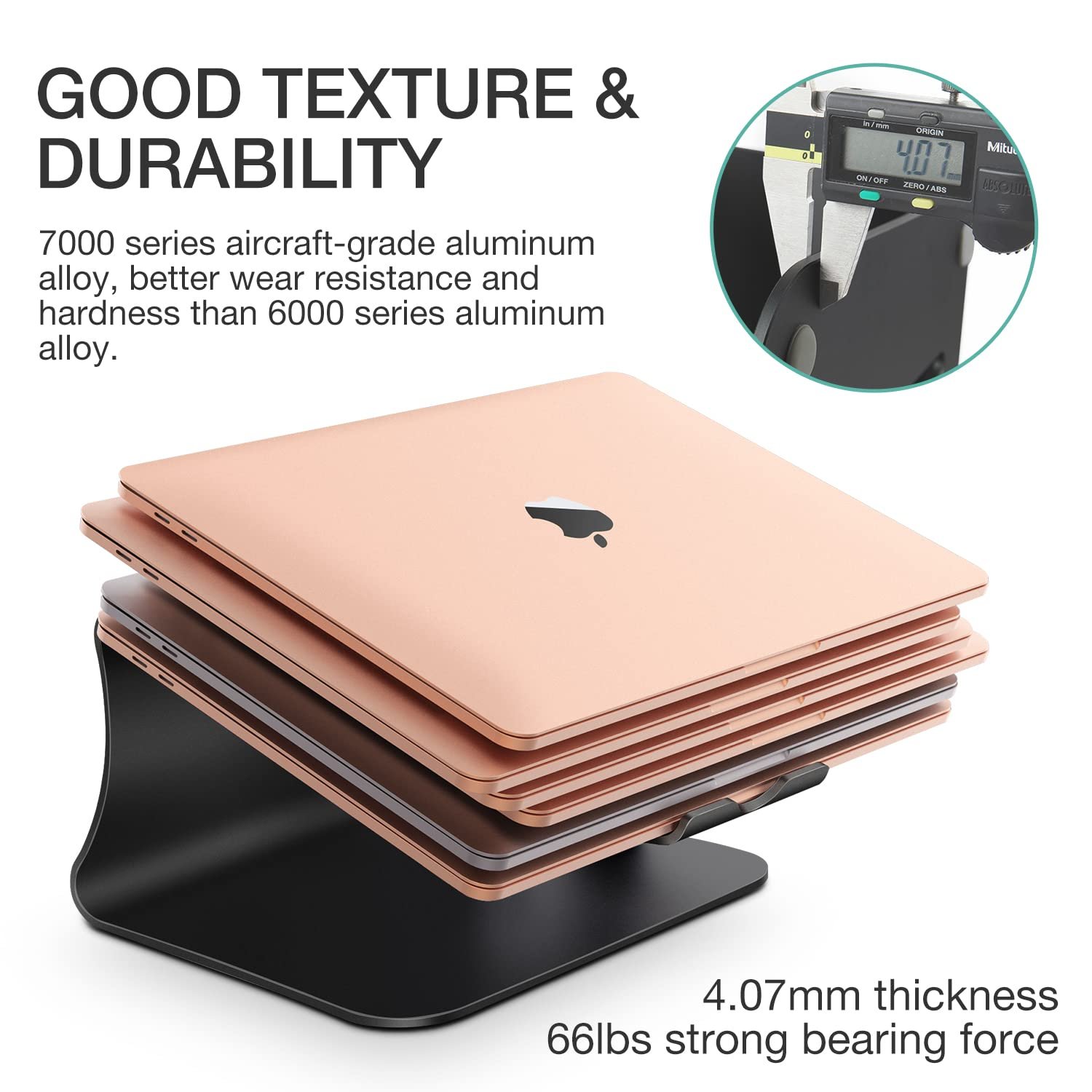 Підставка для ноутбука алюмінієва для Apple MacBook та всіх ноутбуків (запатентована) (чорна), фото №6