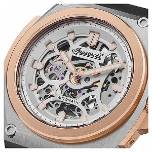 Мужские автоматические часы Ingersoll The Motion 48 мм, скелетовидный циферблат, кожаный ремешок Horween, серебристо-розово-черный, лента synthetic.ua - Фото 1