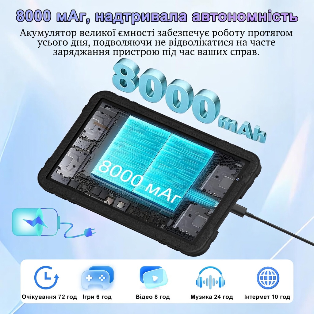 Планшет 10'' JUEDUR R500 6+16/128 Gb 8 ядер Android 15 8000 мАч Черный, фото №3
