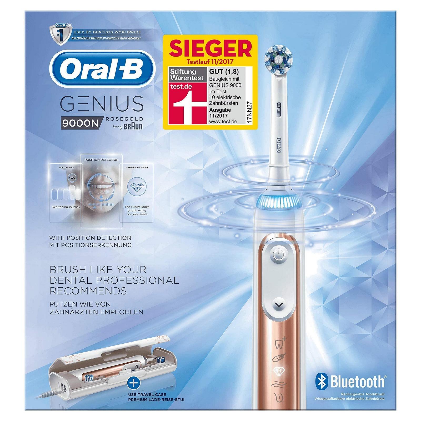 Зубная электрощетка Oral-B Genius 9000N, с Bluetooth, 4 насадки, премиальный дорожный чехол для зарядки, розовое золото, фото №4