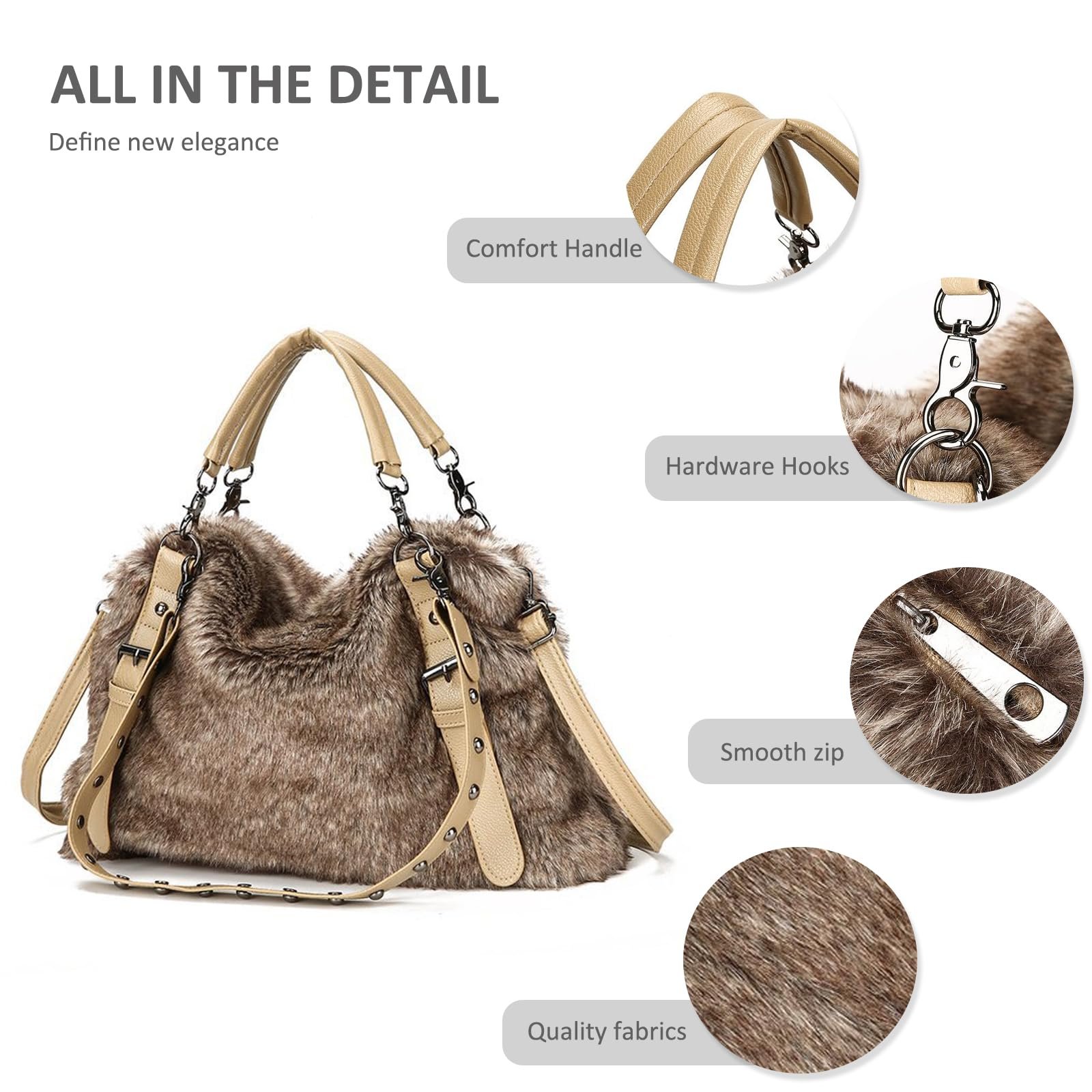 Большая Сумка-тоут NICOLE & DORIS из искусственного меха, плюшевая сумка для переноски, пушистая сумка через плечо, меховая сумка-шоппер для покупок, путешествий и работы, фото №6 Большая Сумка-тоут NICOLE & DORIS из искусственного меха, плюшевая сумка для переноски, пушистая сумка через плечо, меховая сумка-шоппер для покупок, путешествий и работы, фото №6