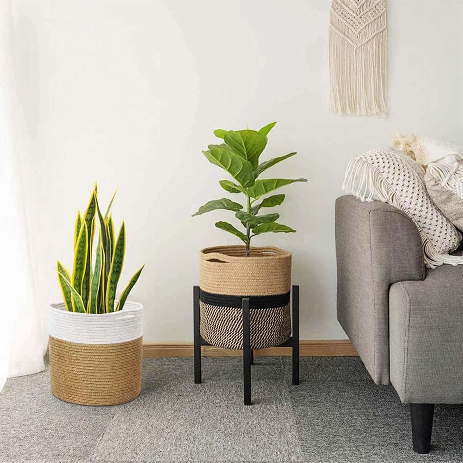 Кошик для рослин 25 см Бавовняна нитка Boho З ручками Біло-сірий, фото №5