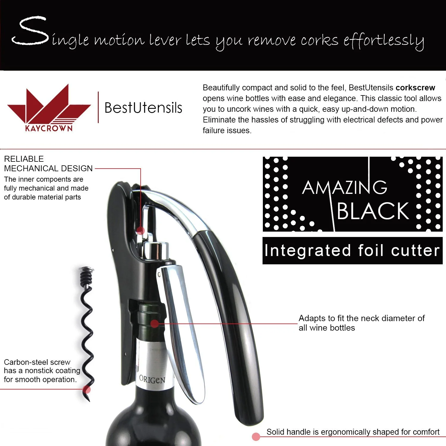 Штопор рычажный Best Utensils Professional Zinc Alloy Power Octopus Black, фото №3 Штопор рычажный Best Utensils Professional Zinc Alloy Power Octopus Black, фото №3